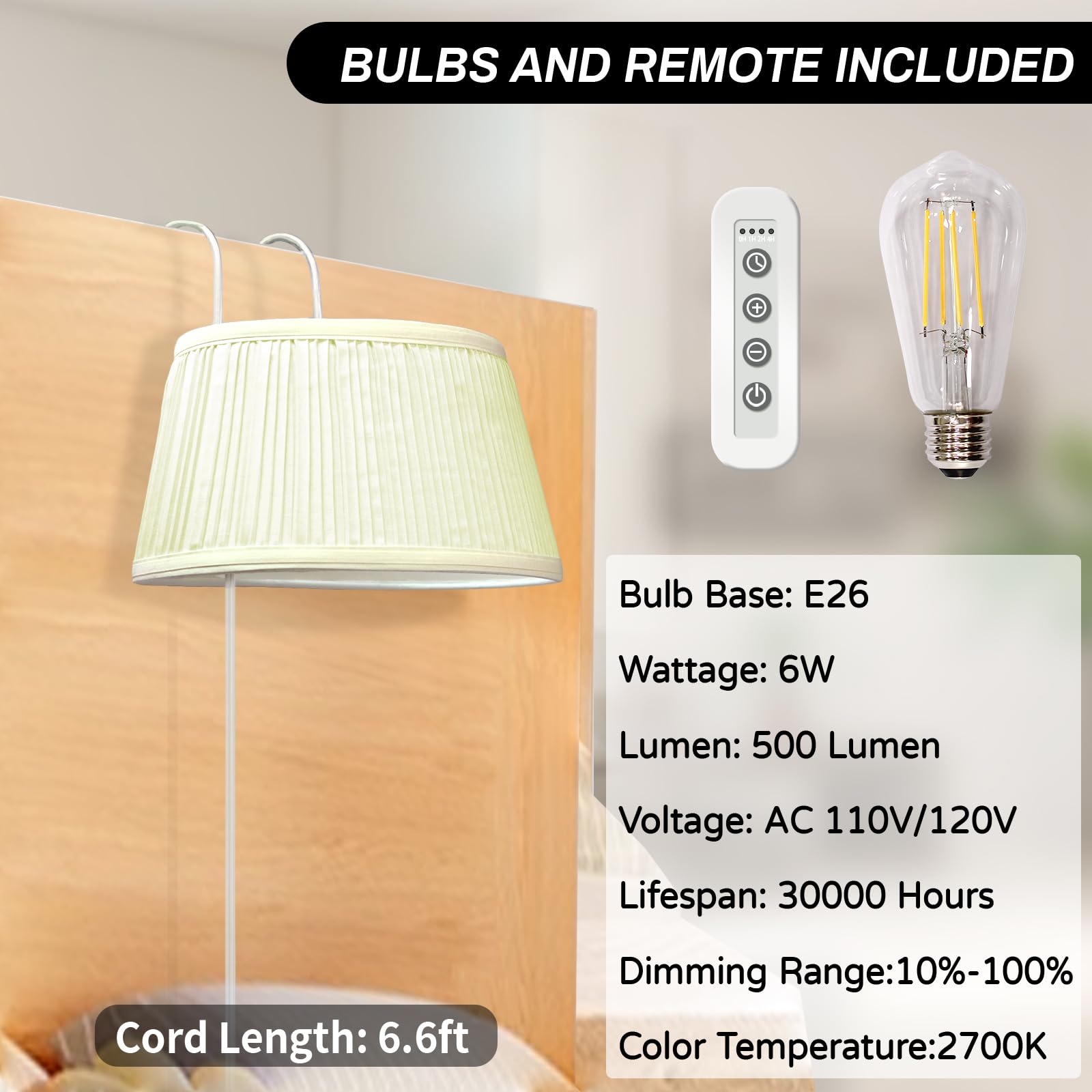 Adjustable Bed Reading Light with Soft Fabric Shade - Eye-Caring Headboard Lamp for Nighttime Book Reading, Plug-in Bedside Light for Cozy Bedtime & Relaxation