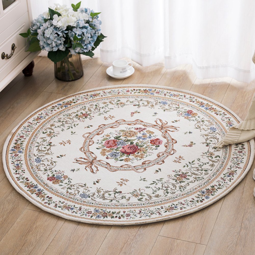 Ukeler Luxury Soft Floral Round Area Rug - Washable Non-Slip Accent Carpet for Living Room, Bedroom & Dining Room - 5.3'x5.3' Rustic Decor - Kids Play Mat & Home Decor Essential