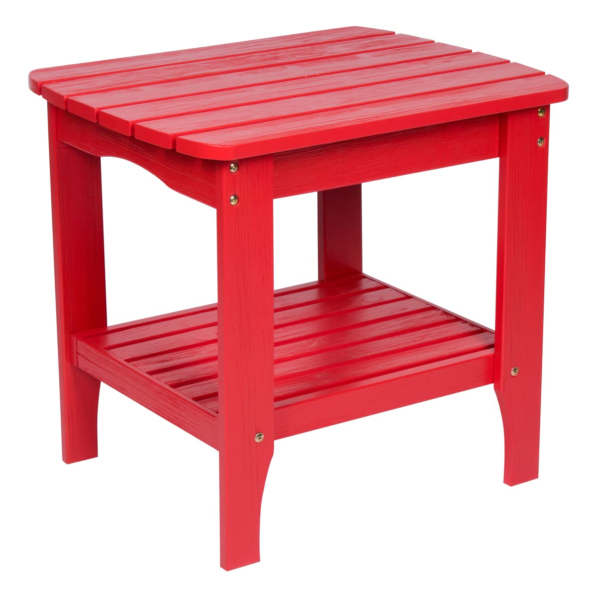 Shine Company Long Island Rectangular Solid Wood End Table - Outdoor Adirondack Side Table in Chili Red - Perfect for Patio, Deck, Garden & Poolside Use