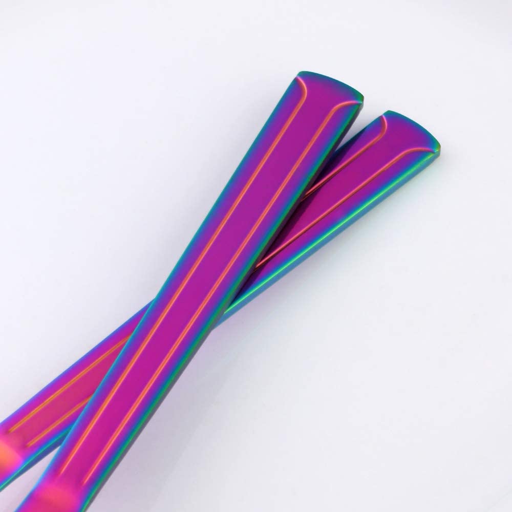 Rainbow Stainless Steel Dinner Knives Set of 12 - Titanium Coated Butter & Steak Knives with Elegant Line Design for Daily Use, Catering, Restaurants & Weddings - Perfect for Fine Dining, Home Entertaining & Professional Kitchen Service