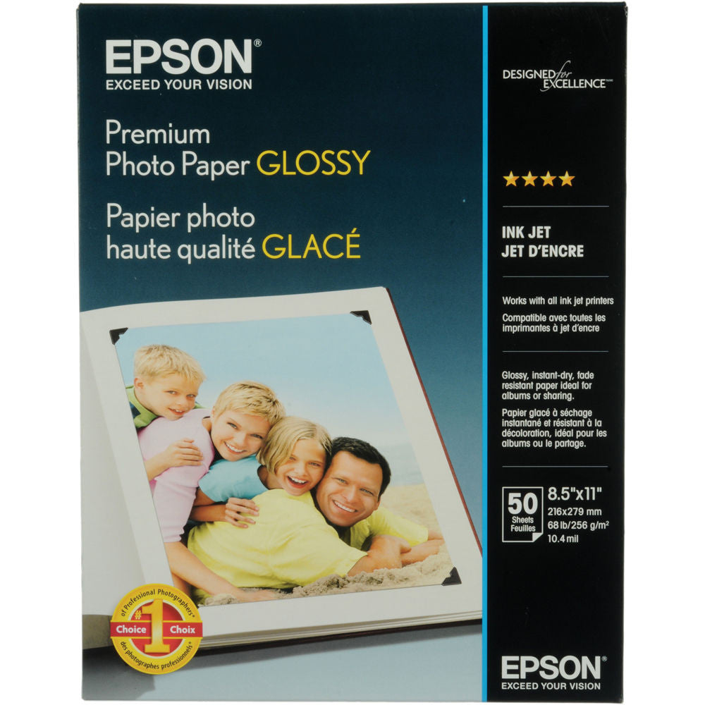 Epson Premium Photo Glossy Paper 8.5x11 Inches - 50 Sheets Pack - High Quality Inkjet Paper for Vibrant Photos, Professional Prints & Home Decor Projects