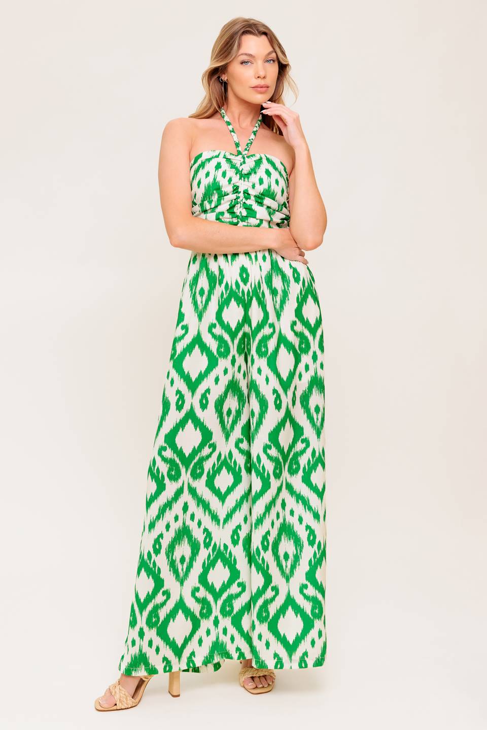 Penny Green Braided Halter Jumpsuit for Women - Summer Boho Chic Romper with Adjustable Straps - Perfect for Beach Vacation, Music Festival & Date Night Outfits