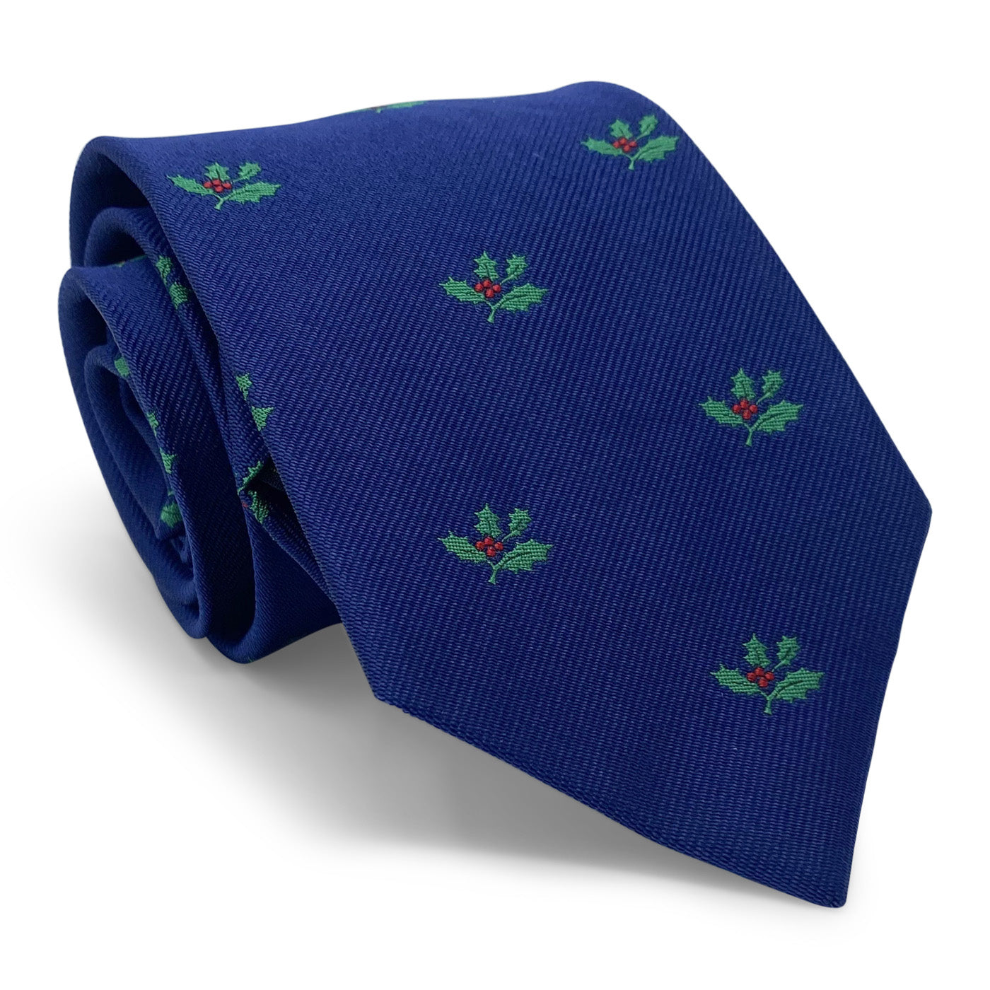 Men's Navy Blue Tie with Hollyberry Pattern - Perfect for Business, Weddings & Formal Events