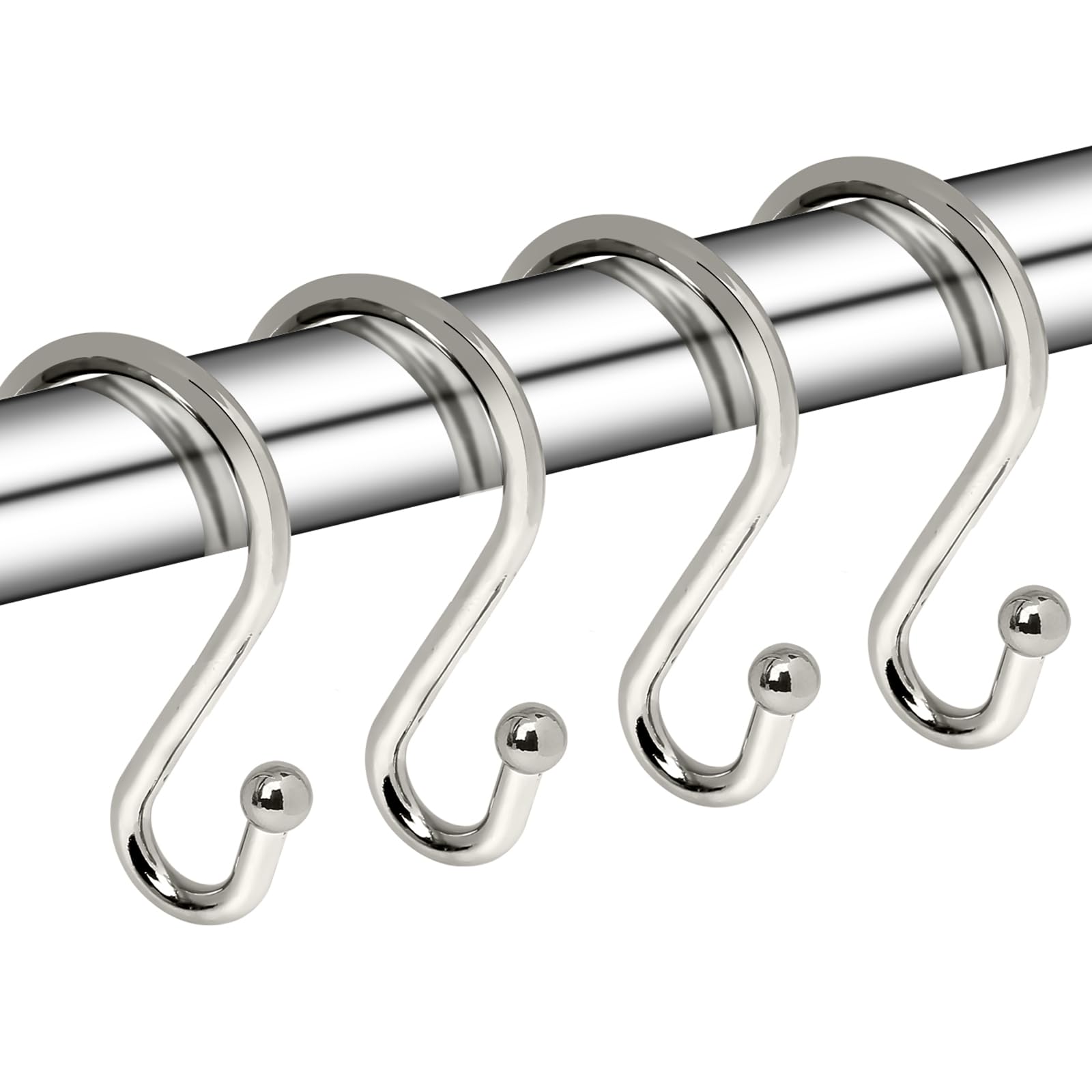 12 Pack Rust-Proof Metal Shower Curtain Hooks - Durable S-Shaped Hangers for Bathroom, Kitchen & Closet - Nickel Finish Hooks for Curtains, Towels & Clothes - Perfect for Home, Dorm & RV Use