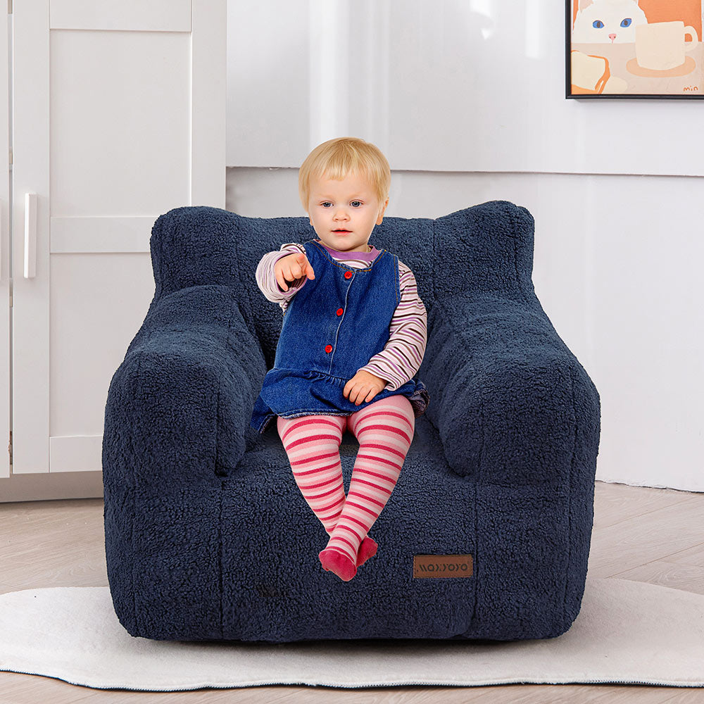 MAXYOYO Kids Sherpa Bean Bag Chair - Soft Teddy Lazy Sofa for Boys and Girls, Navy Blue - Cozy Reading Nook & Playroom Seating for Children's Bedroom