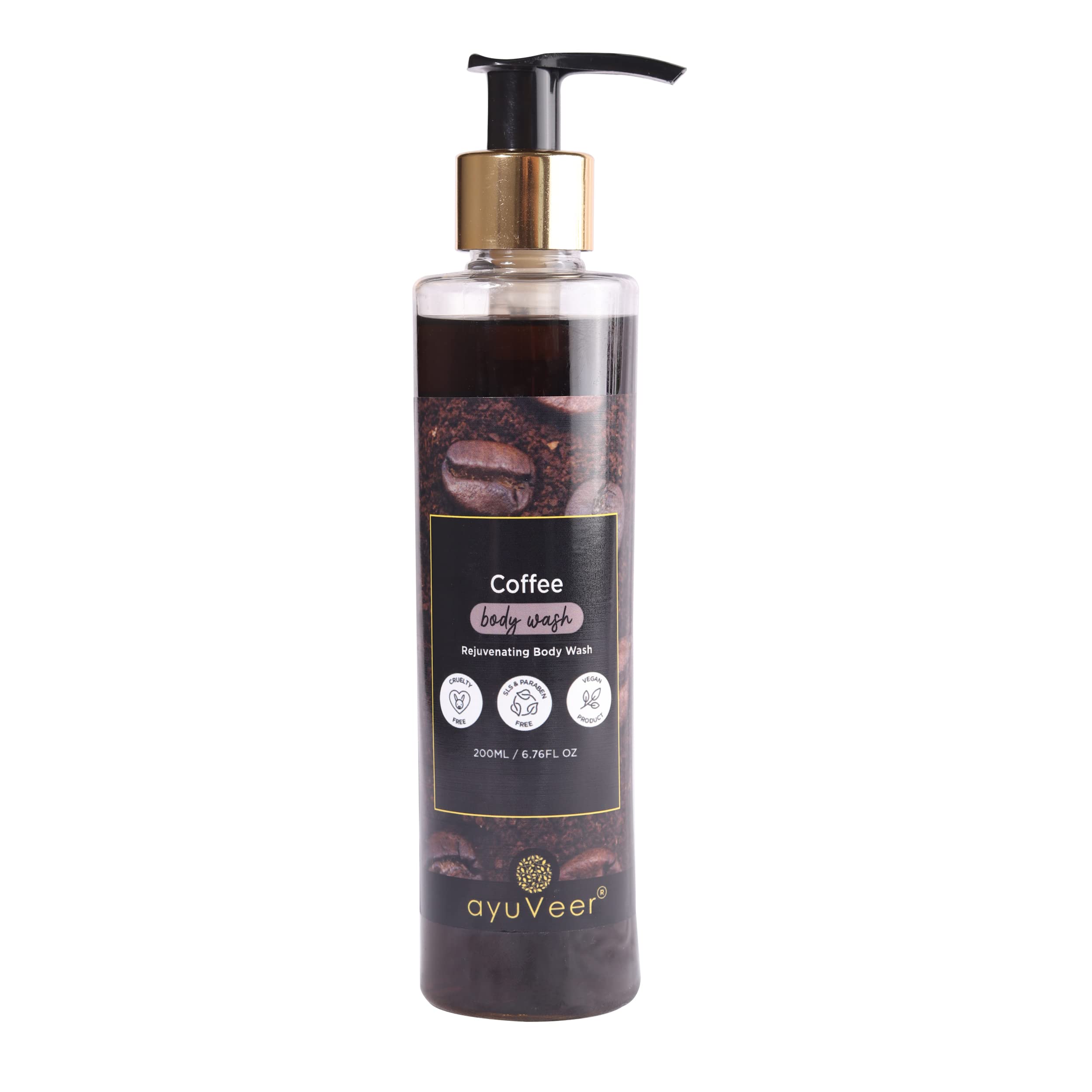 Ayuveer Coffee Body Wash for Soft Skin - Long Lasting Fragrance, Paraben Free, Exfoliating & Deep Cleansing Body Wash for Men & Women (200ml) | Perfect for Morning Shower, Spa Day & Post-Workout Refreshment