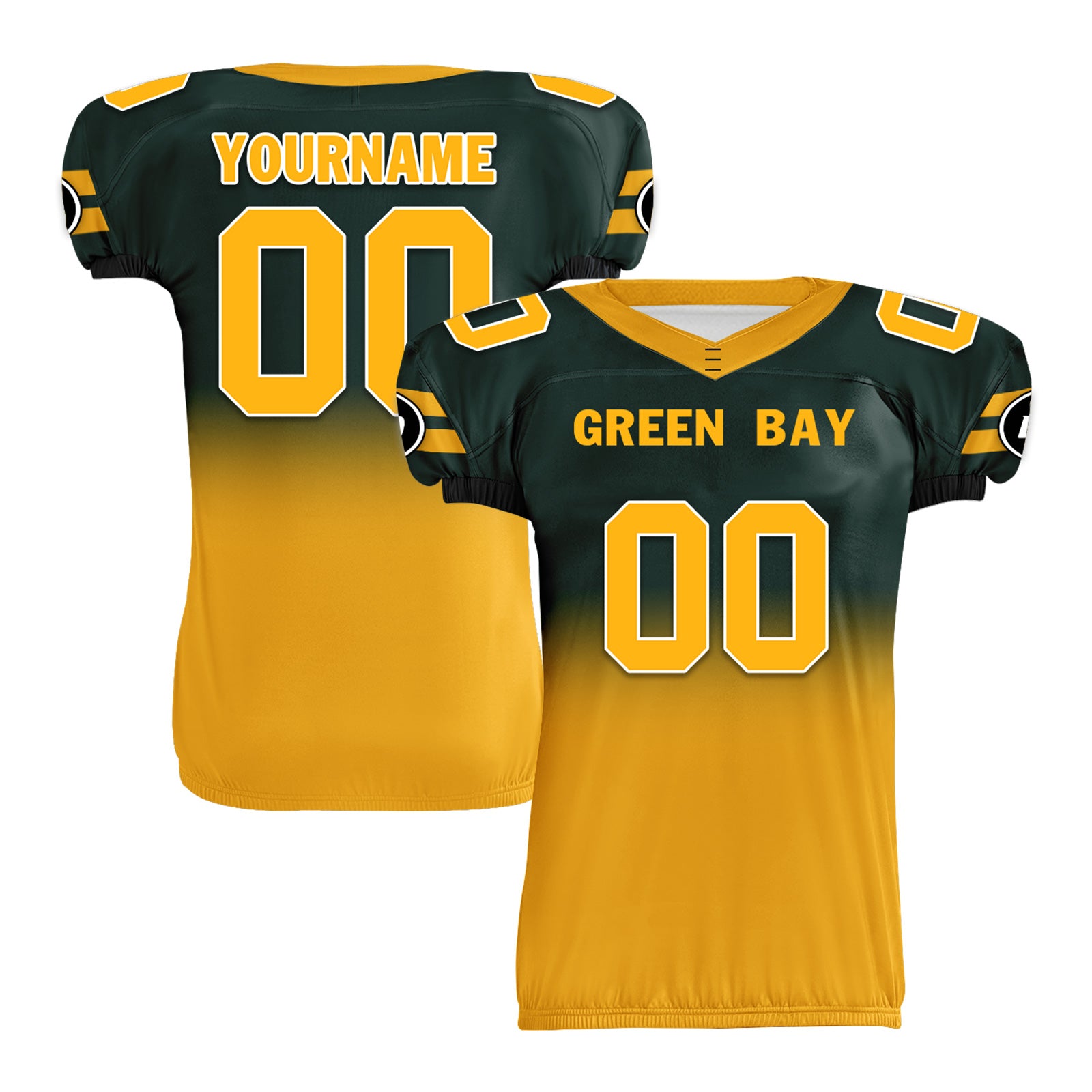 Custom Green & Yellow Fade Green Bay Packers High Performance Football Jersey - FBJ06 D020252 - Size 13 - Perfect for Game Day, Tailgating & Fan Apparel
