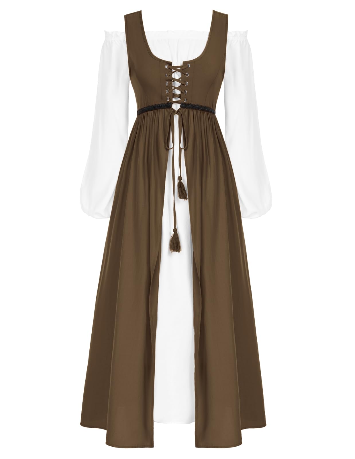Scarlet Darkness Women's Renaissance Dress | Medieval Peasant Maxi Dress with Long Sleeves | Perfect for Renaissance Faires, Cosplay & Historical Reenactments