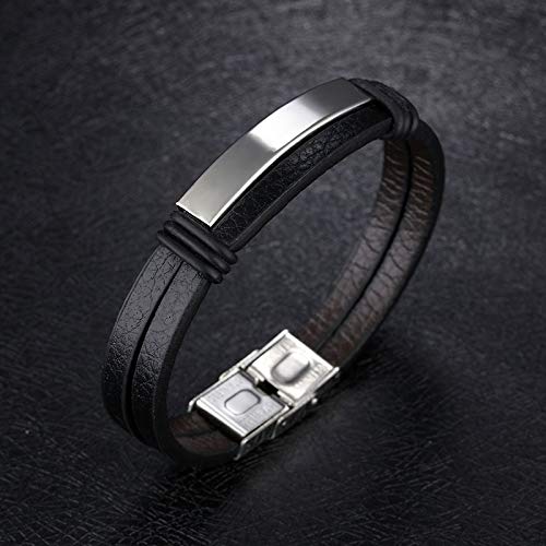 Personalized Black Leather Bracelet for Men & Women - Custom Engraved ID Bracelet - 7.6 Inch Adjustable Wristband - Perfect Gift for Dad, Father's Day, Anniversary & Special Occasions - Great for Everyday Wear, Outdoor Activities & Formal Events