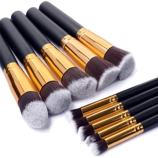 MASTADI 10-Piece Black & Gold Makeup Brush Set for Women & Girls - Soft Fiber Bristles for Foundation, Blush, Eyeshadow & More - Perfect for Professional Makeup & Everyday Beauty Routine