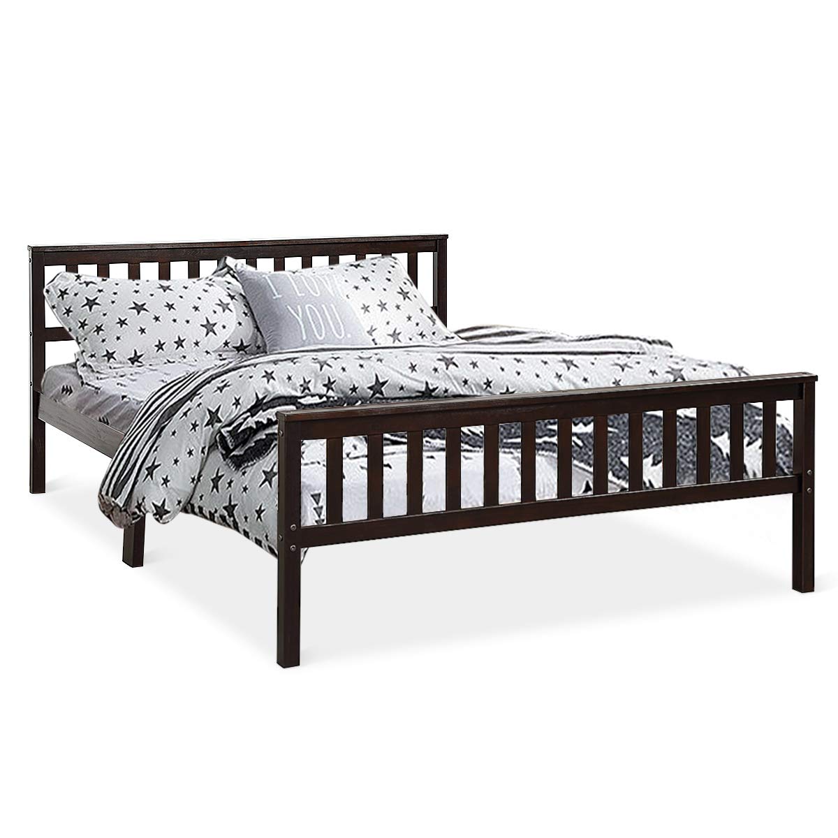 Giantex Solid Wood Queen Platform Bed Frame with Headboard & Footboard - Heavy Duty Wood Slat Support, No Box Spring Needed, Espresso Finish - Perfect for Master Bedrooms, Guest Rooms & Modern Home Decor