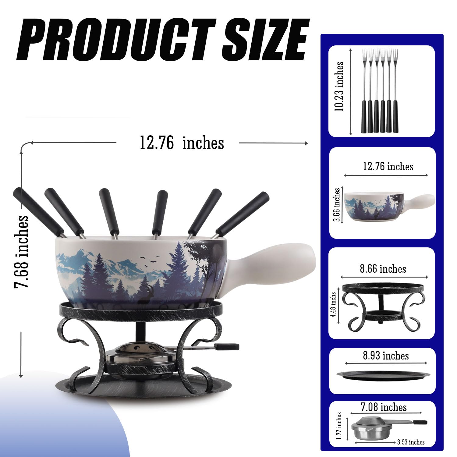 Artestia Serene Summits 2L Large Capacity Fondue Set - Ceramic Cheese & Chocolate Melting Pot with 6 Forks | Perfect for Parties, Christmas, Weddings & Holiday Gifts | Great for Entertaining, Family Gatherings & Romantic Dinners