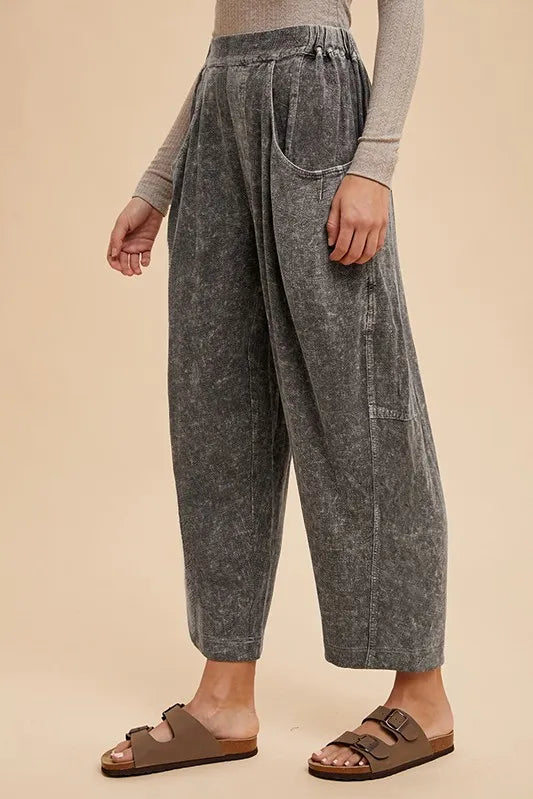 Stylish Mineral Washed Stretch Elastic Waist Pants for Women - Comfortable Casual Lounge Pants for Yoga, Travel & Everyday Wear