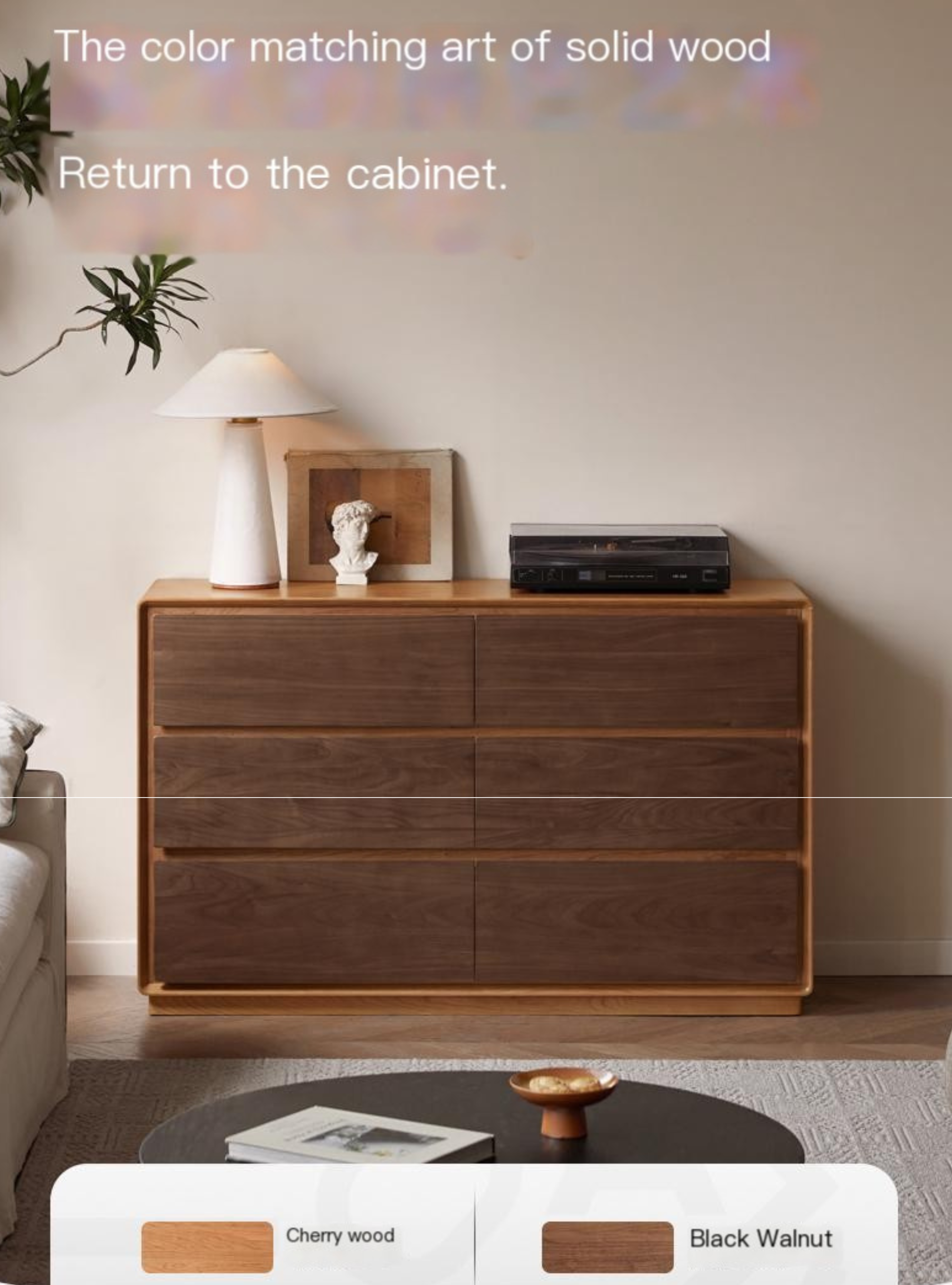 Premium Black Walnut & Cherry Solid Wood Modern Dresser Drawer Cabinet - Stylish Bedroom Storage for Clothes, Linens & Accessories