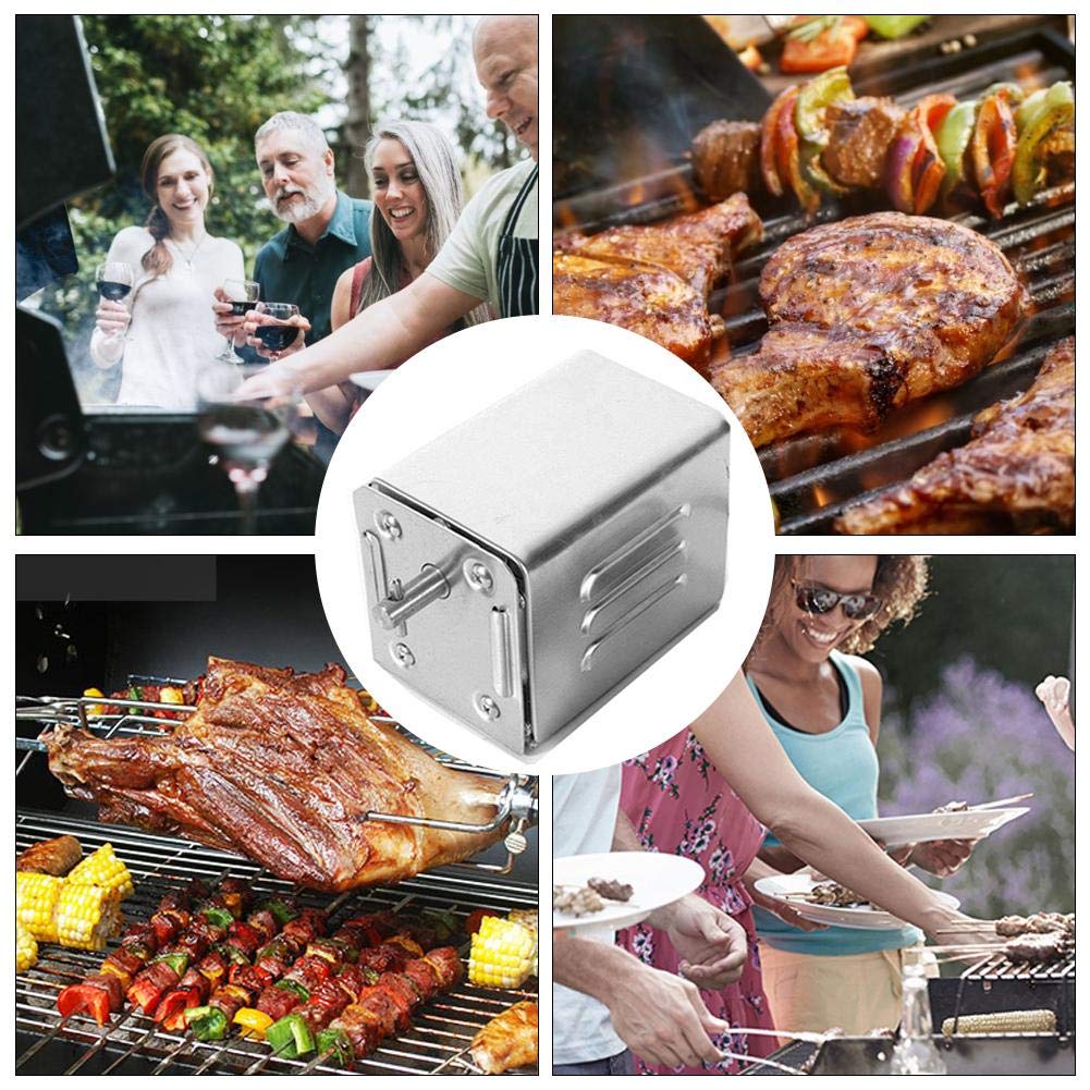 Stainless Steel Electric Rotisserie Motor for BBQ Grill - 15W, 40kg/90lb Load Capacity, T-Bar Drive Shaft - Perfect for Rotating Pig, Lamb, Chicken, Goat on Charcoal Grill - Ideal for Backyard Barbecues, Camping, and Outdoor Cooking Parties