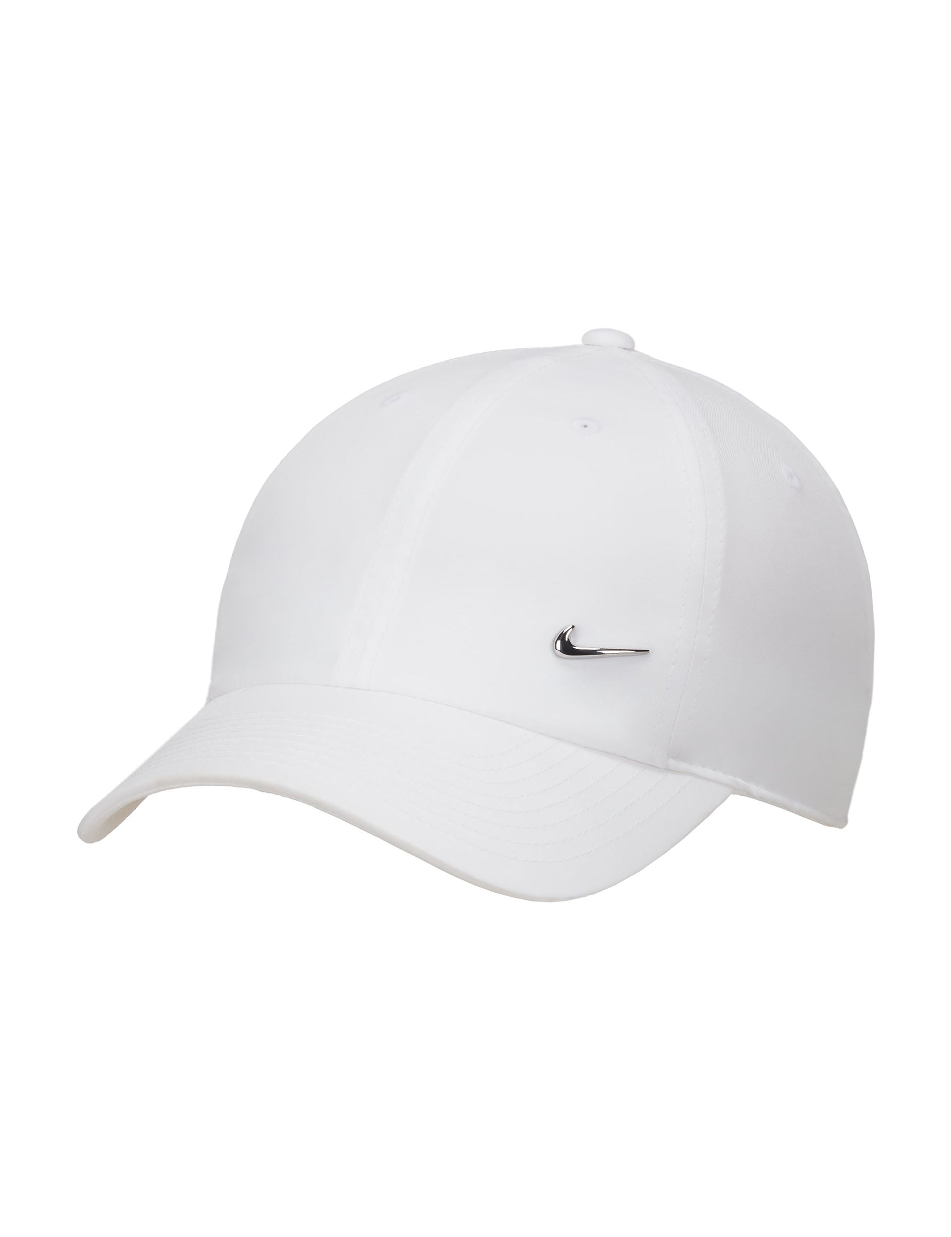 Nike Dri-FIT Club Unstructured Metal Swoosh Cap - White/Metallic Silver | Breathable Performance Hat for Running, Golf & Outdoor Activities