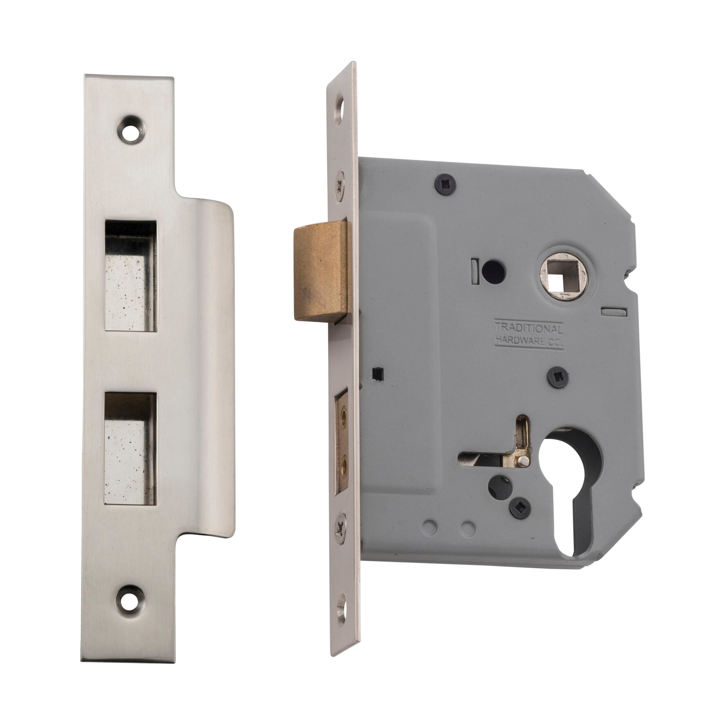 High Security Euro Cylinder Mortice Lock - Satin Nickel Finish, 47.5mm Backset, 57mm Case | Ideal for Residential & Commercial Doors