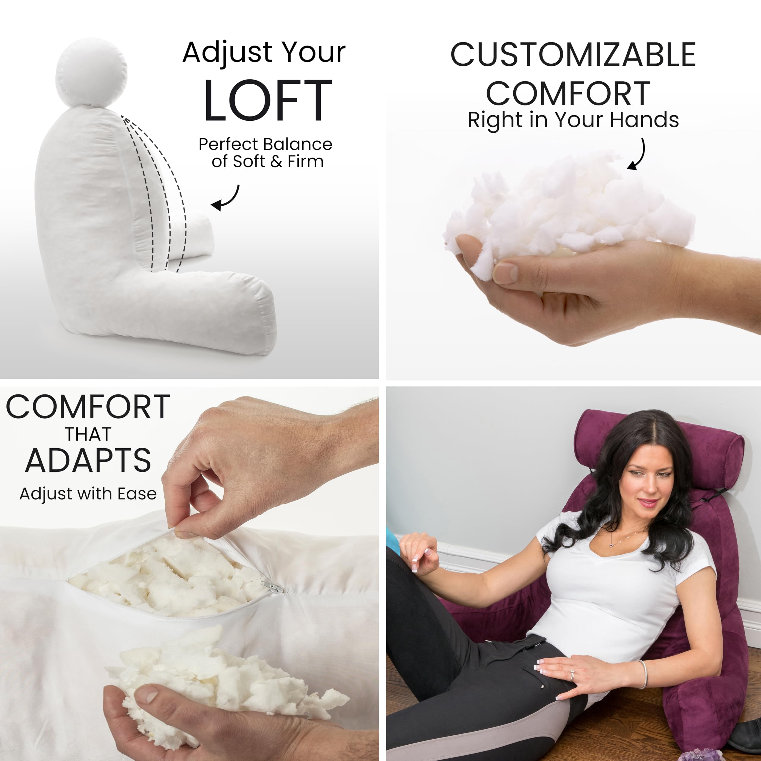 XXL Husband Pillow Aspen Edition - Premium Memory Foam Bed Rest Pillow with Arms & Neck Support for Adults - Reversible Micro Suede/Plush Cover in Mauve Purple - Perfect for Reading, Watching TV, or Relaxing in Bed