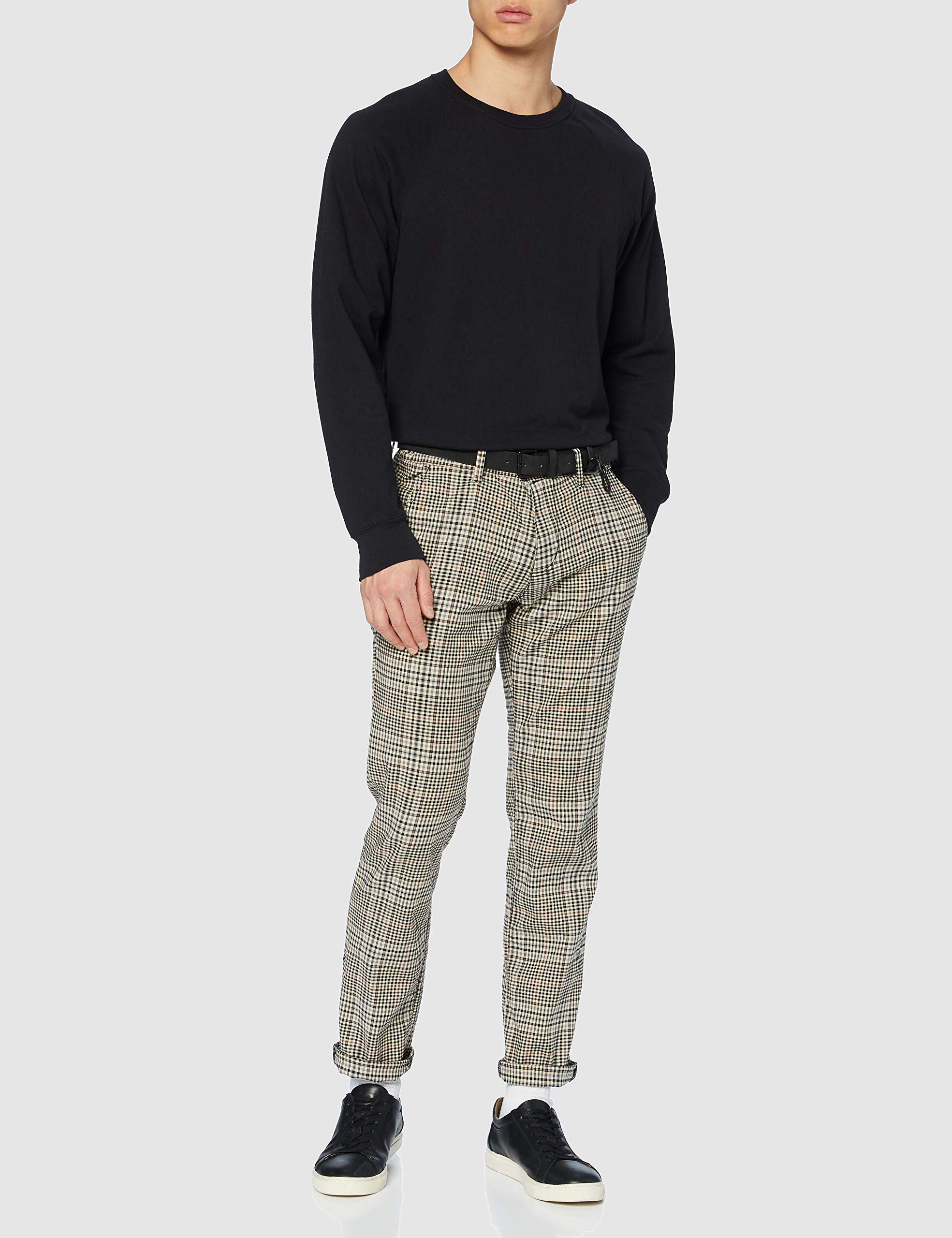 TOM TAILOR Men's Straight Fit Denim Chino Pants with Belt | Casual & Office Wear | Comfortable Stretch Fabric for Everyday Use
