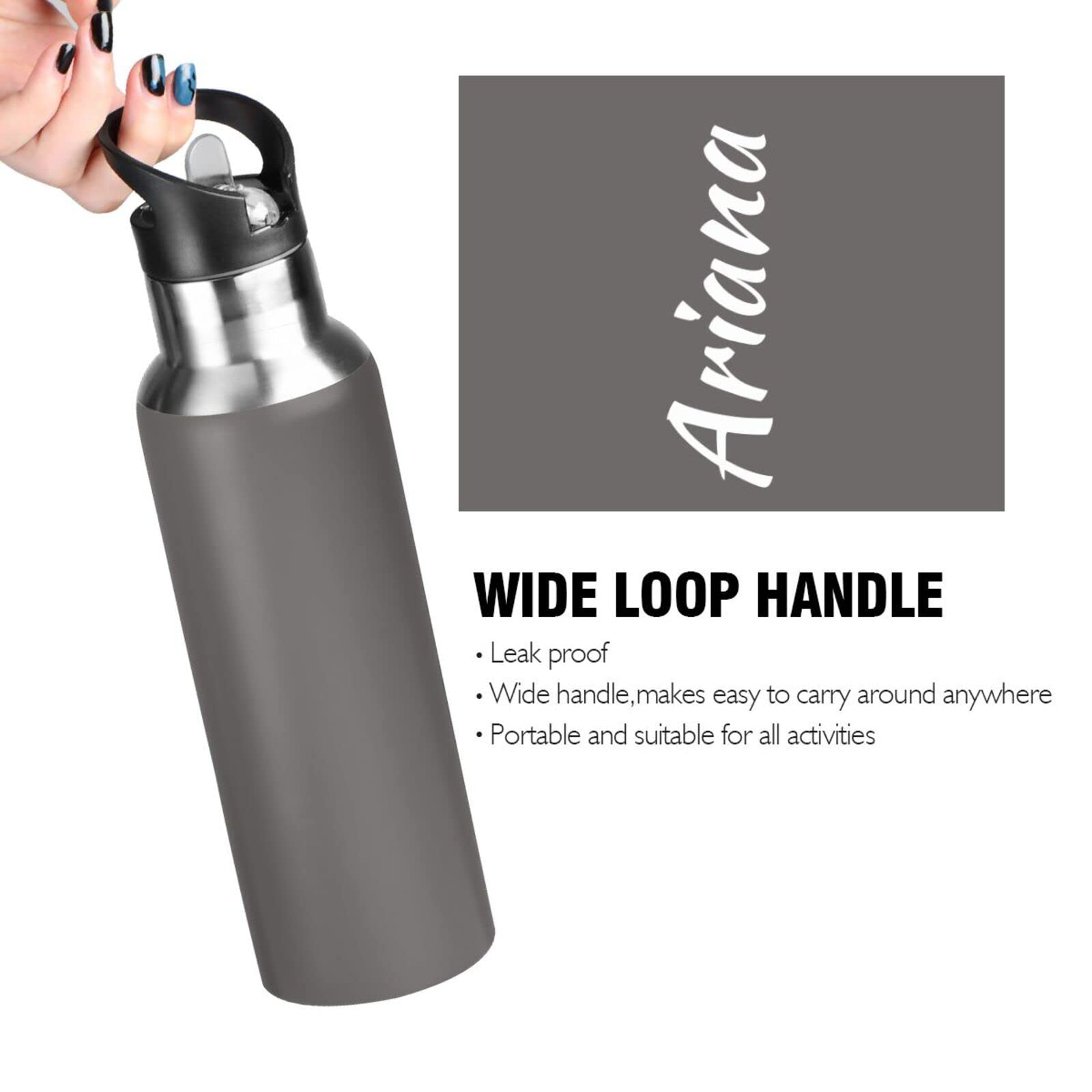 Custom 33oz Insulated Sports Water Bottle with Straw Lid - Personalized Grey Reusable Water Bottle for Hiking, Cycling & Outdoor Activities | Perfect for Gym, Work & Travel Hydration