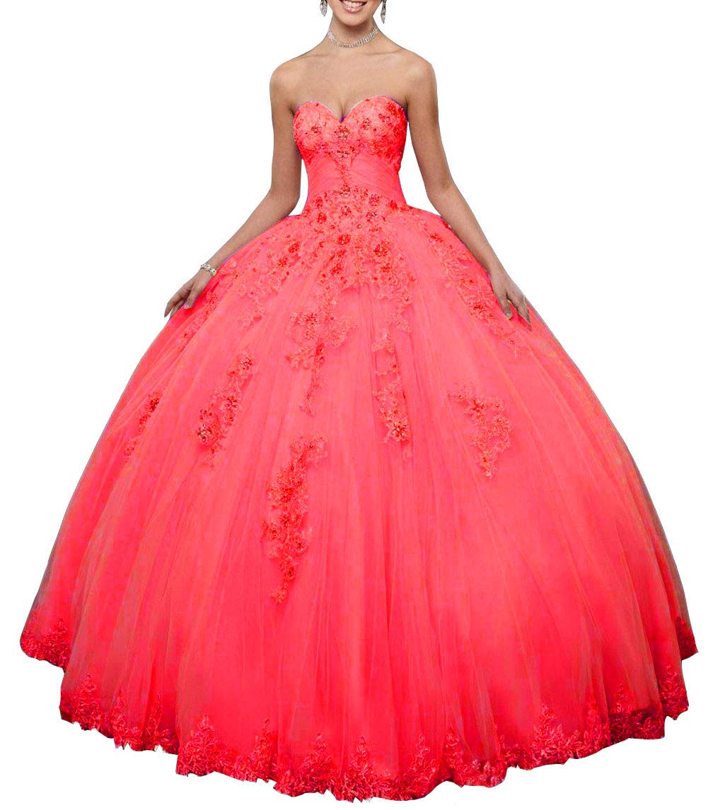 Emmani Women's Sweetheart Quinceanera Dresses - Elegant Lace Appliques Princess Prom Party Gowns for Weddings, Homecoming & Special Occasions