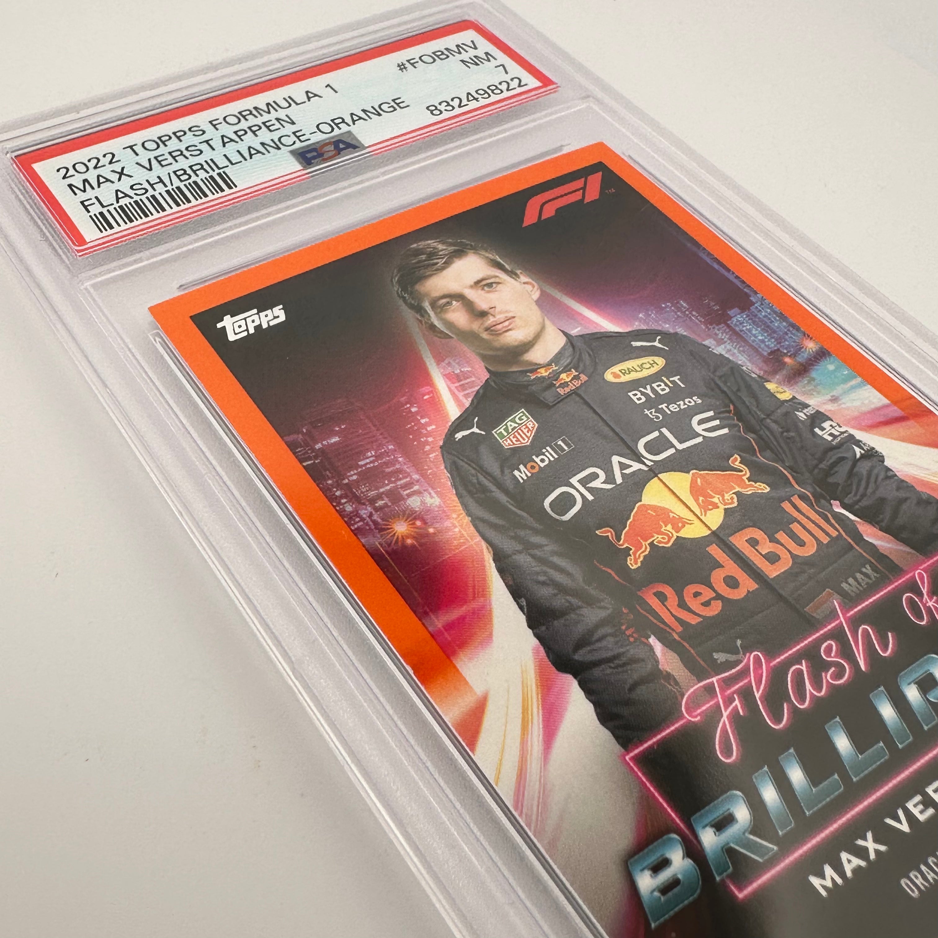PSA 7 Graded 21/25 Max Verstappen #FOBMV Flash Of Brilliance Orange - Rare F1 Racing Card for Collectors & Fans, Perfect for Display & Investment