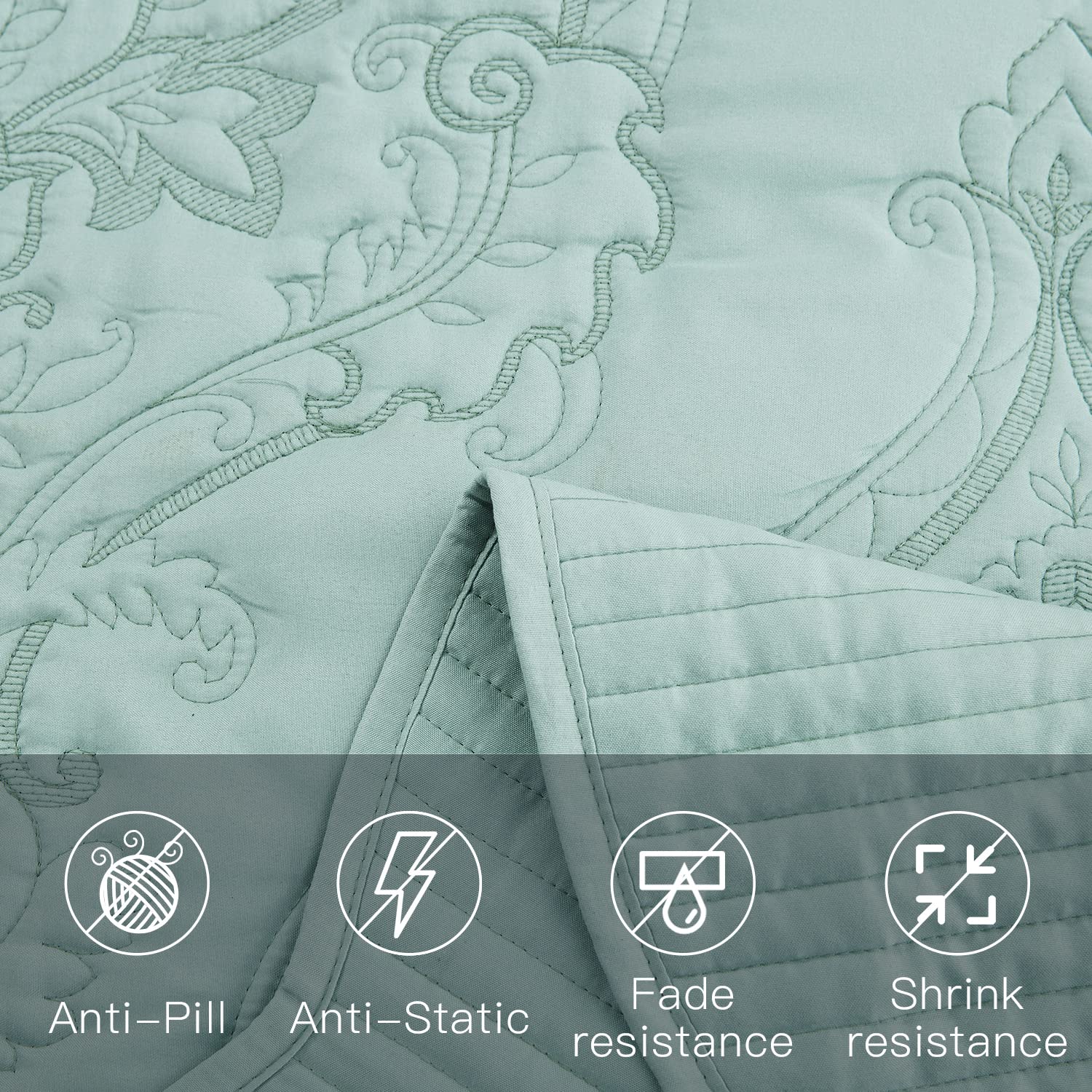 CHIXIN Oversized King Size Bedspread Coverlet Set - Lightweight Reversible 4-Piece Bedding with Beautiful Stitching & Gorgeous Damask Paisley Pattern (Seaglass) - Perfect for Master Bedroom, Guest Room or Luxury Hotel Decor