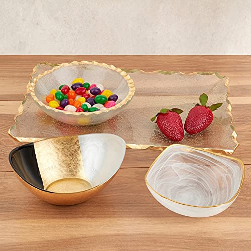 HomeRoots Bubble Glass Scalloped Gold Rim Rectangular Serving Platter - Elegant Appetizer Tray for Parties, Weddings & Home Decor