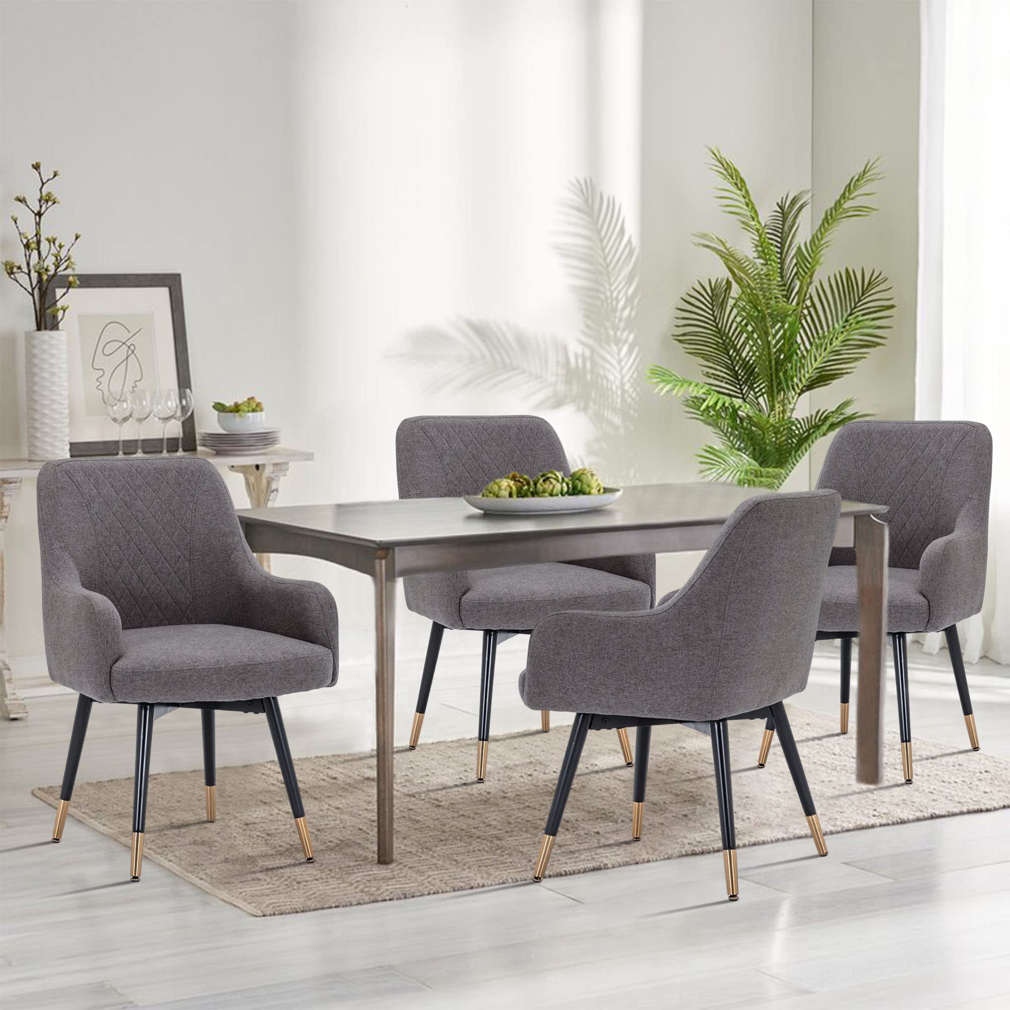 Yongchuang Swivel Upholstered Dining Chairs with Arms, Set of 2 - Modern Accent Chairs for Kitchen, Dining Room & Living Room - Comfortable Gray Armchairs for Home Decor, Entertaining & Relaxation