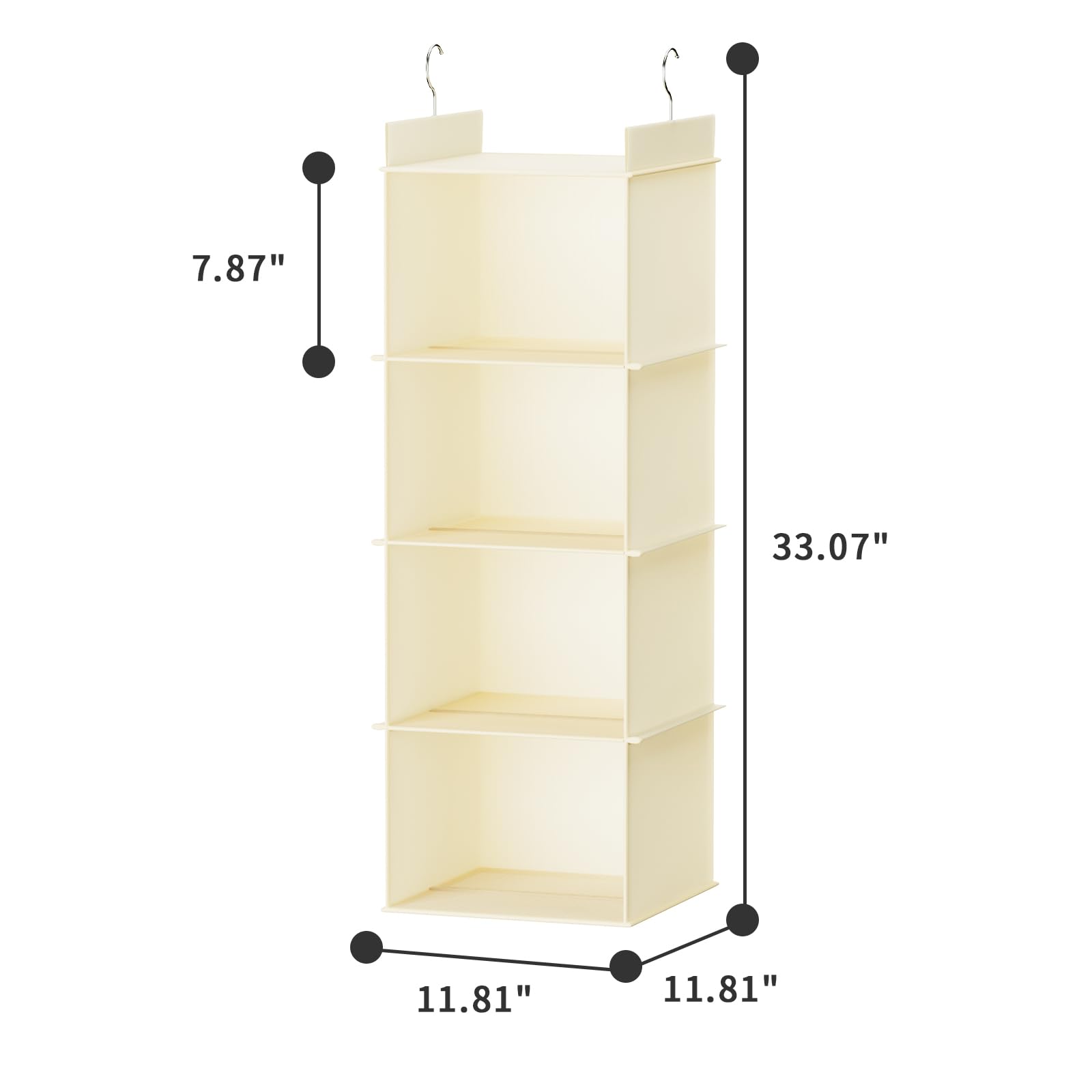 4-Shelf Hanging Closet Organizer - Space Saving Storage for Clothes, Shoes & Accessories - Beige Fabric Shelves for Bedroom, Dorm & Small Spaces