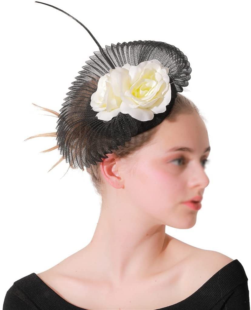 Elegant Women's Feather Fascinator Hair Clip - Cocktail Wedding Tea Party Hat | One Size | Perfect for Bridal, Prom, and Special Occasions