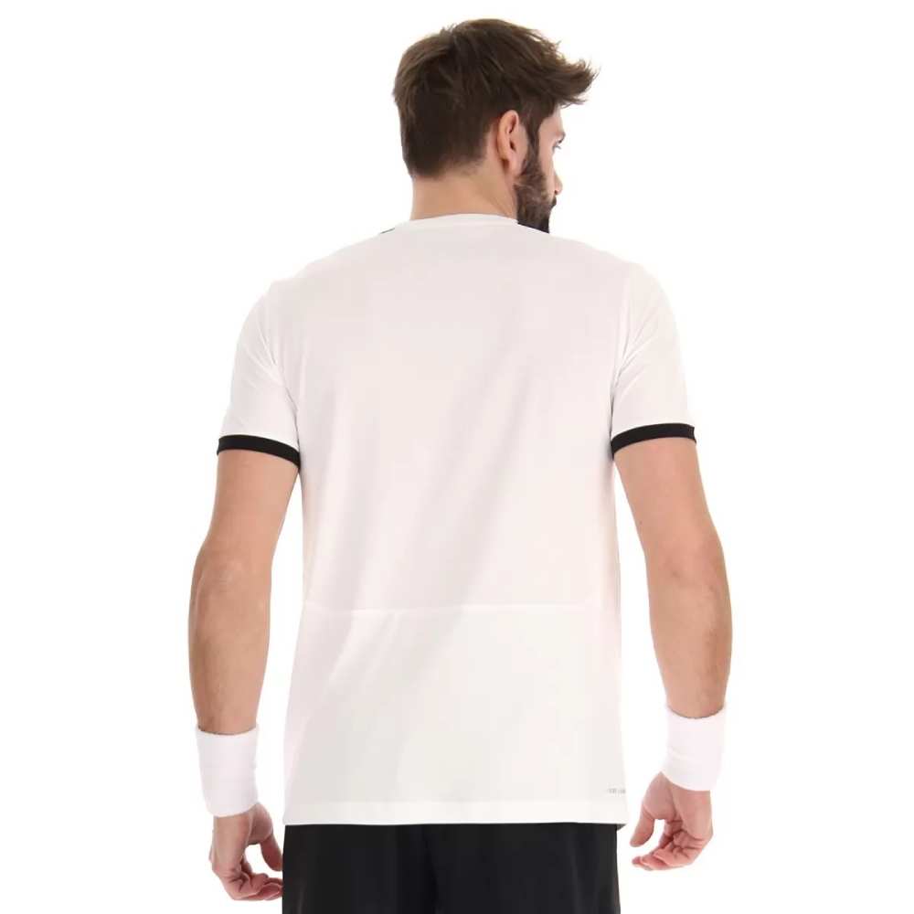 Lotto Men's Top IV 1 Performance T-Shirt - White/Black - Breathable Athletic Shirt for Running, Gym & Casual Wear