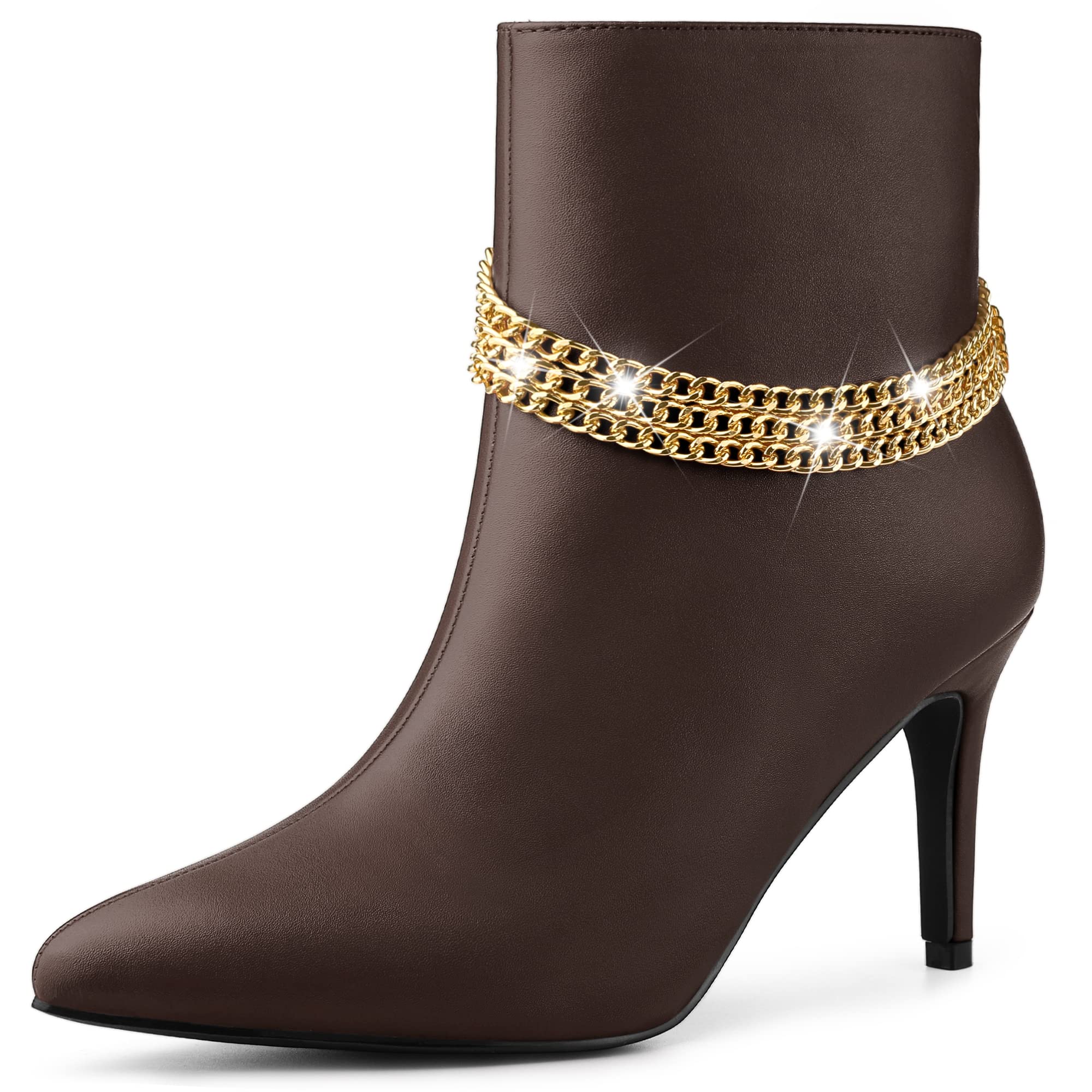 Allegra K Women's Pointy Toe Stiletto Heel Chain Ankle Boots - Stylish Dress Shoes for Night Out, Party & Evening Events