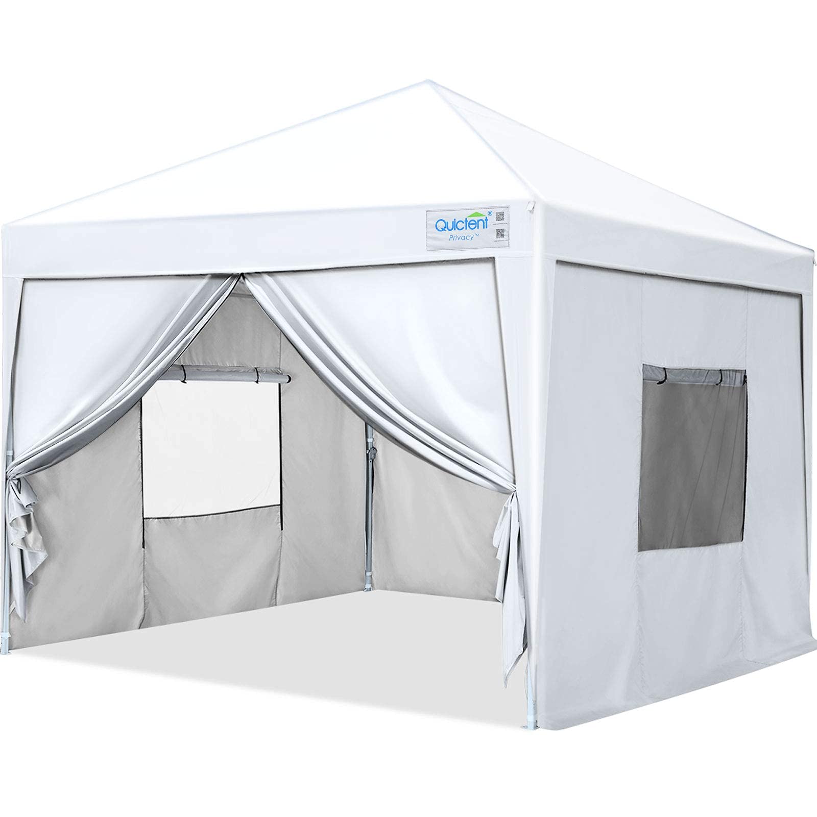 Quictent 10'x10' Pop Up Canopy Tent with Sidewalls - Instant Outdoor Shelter, Enclosed White Canopy for Parties, Camping & Backyard Events