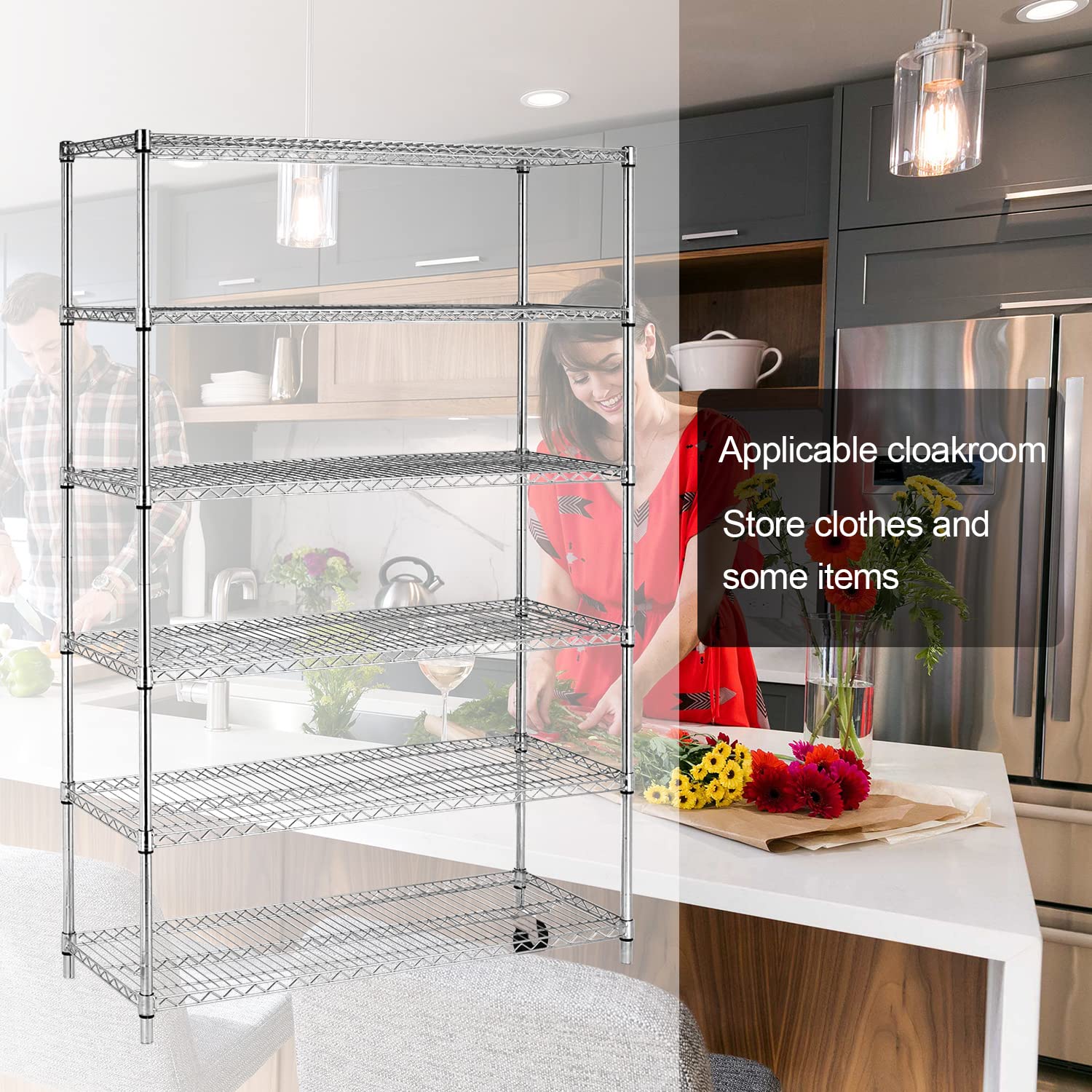6-Tier Heavy Duty Steel Wire Shelving Unit - 18