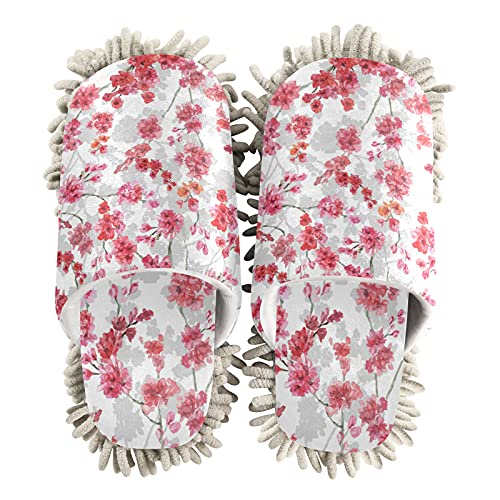 Japanese Cherry Blossom Painting Mop Slippers - Spring Floral Cleaning House Shoes for Men & Women | Spa, Dusting & Home Use | Non-Slip Indoor Comfort for Living Room, Bedroom & Bathroom