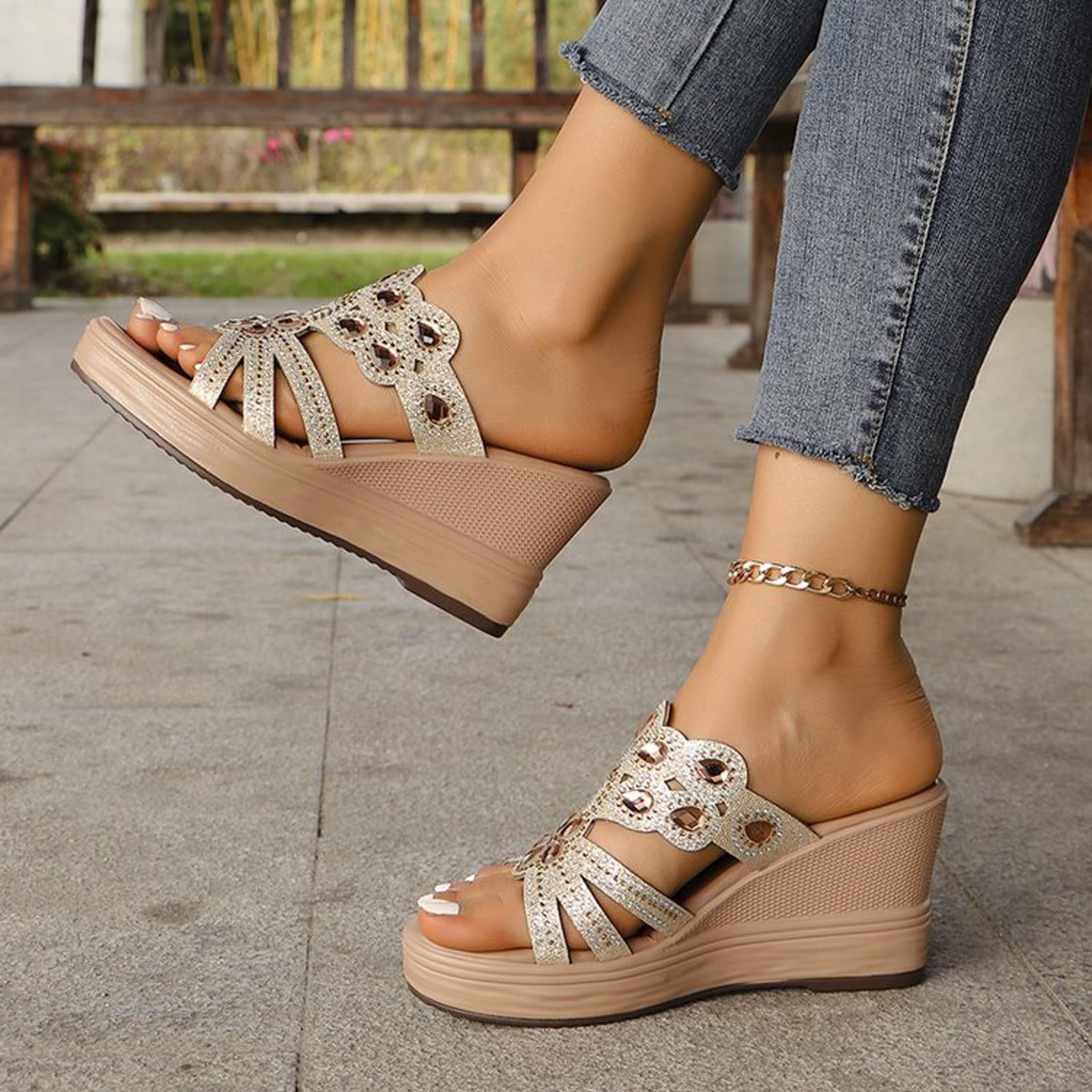 Women's Open Toe Wedge Sandals with Ankle Strap - Summer Espadrilles Heels for Hiking, Beach & Casual Outfits | Elegant Comfortable Pumps for Women