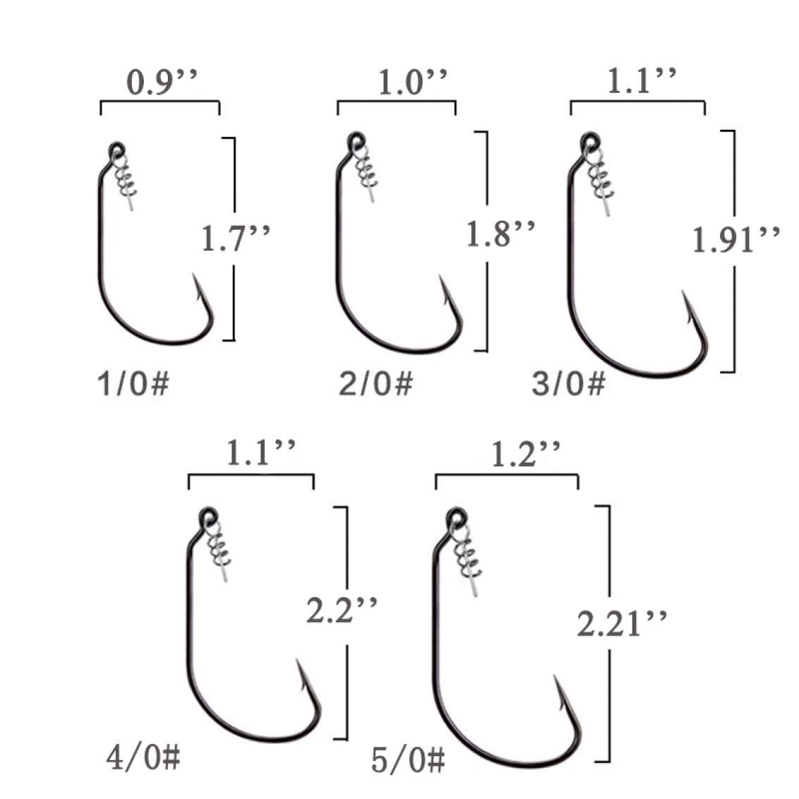NORTH BAY 50pcs/Box Twist Lock Fishing Hooks - Worm Hooks Kit with Centering Pin for Soft Lure Baits (5 Sizes) - Perfect for Bass, Trout & Freshwater Fishing