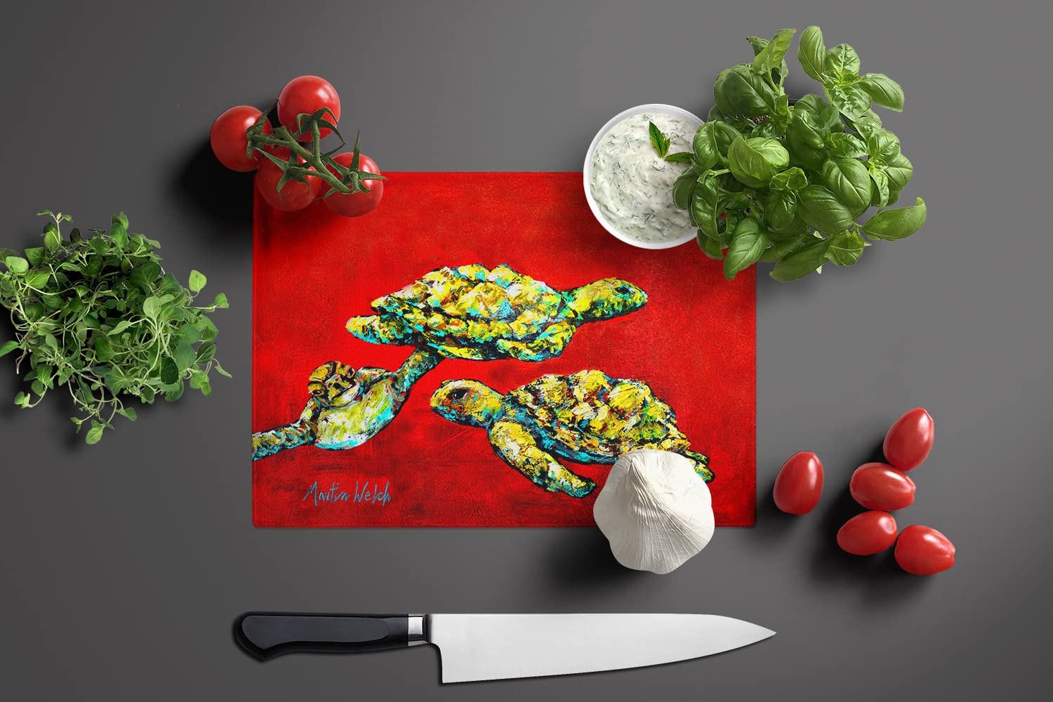 Drifting Home Turtles Tempered Glass Cutting Board - Large Decorative Kitchen Chopping & Serving Board (15x12 Inch) | Durable Scratch-Resistant Surface for Fruits, Vegetables & Charcuterie | Perfect for Entertaining & Home Decor