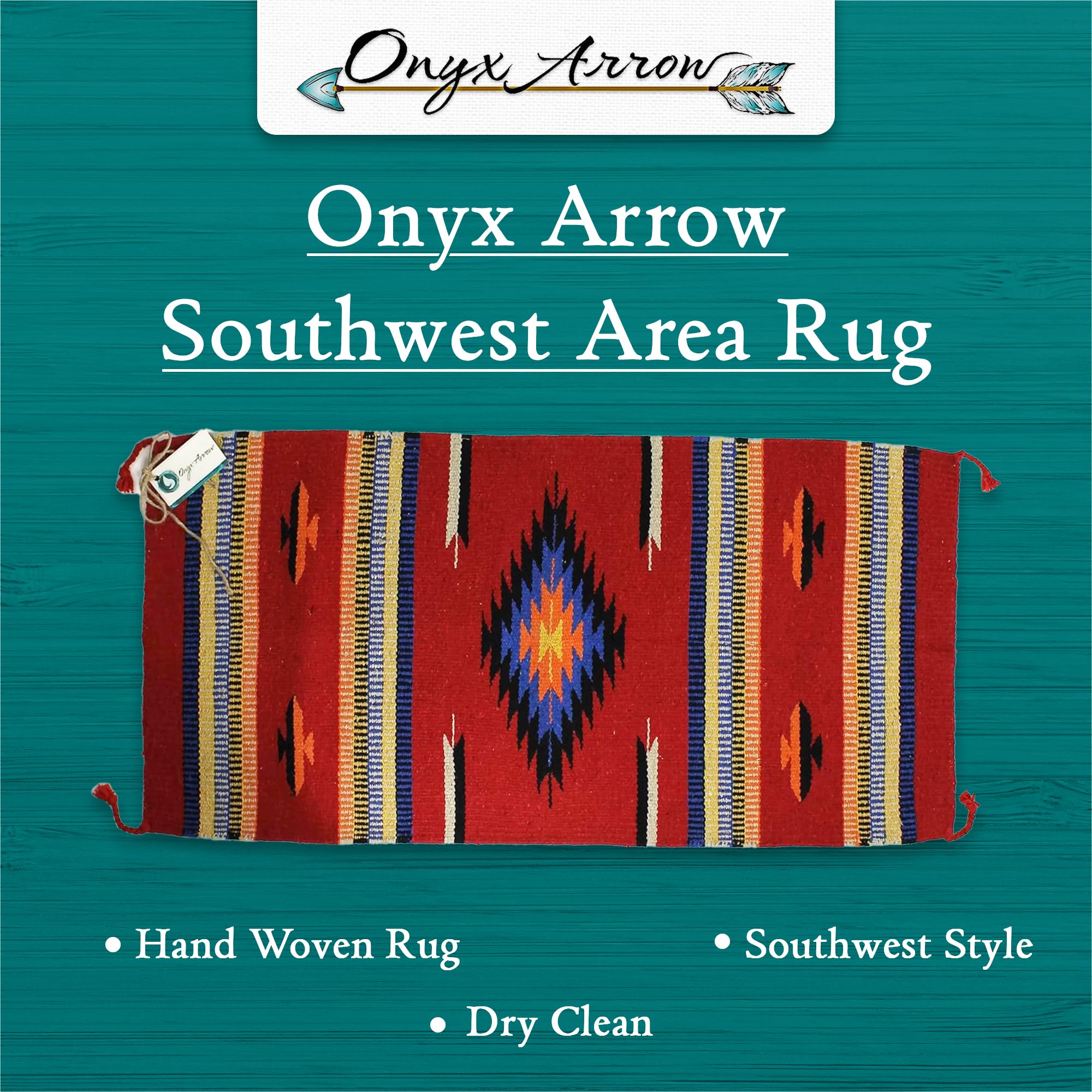 Southwestern Washable Boho Area Rug - Indoor/Outdoor Farmhouse Decor Rug - Western Style for Living Room, Dining, Bedroom - Center Diamond Pattern in Red/Orange - 32x64 Inches - Perfect for Southwest Home Decor & Patio Use