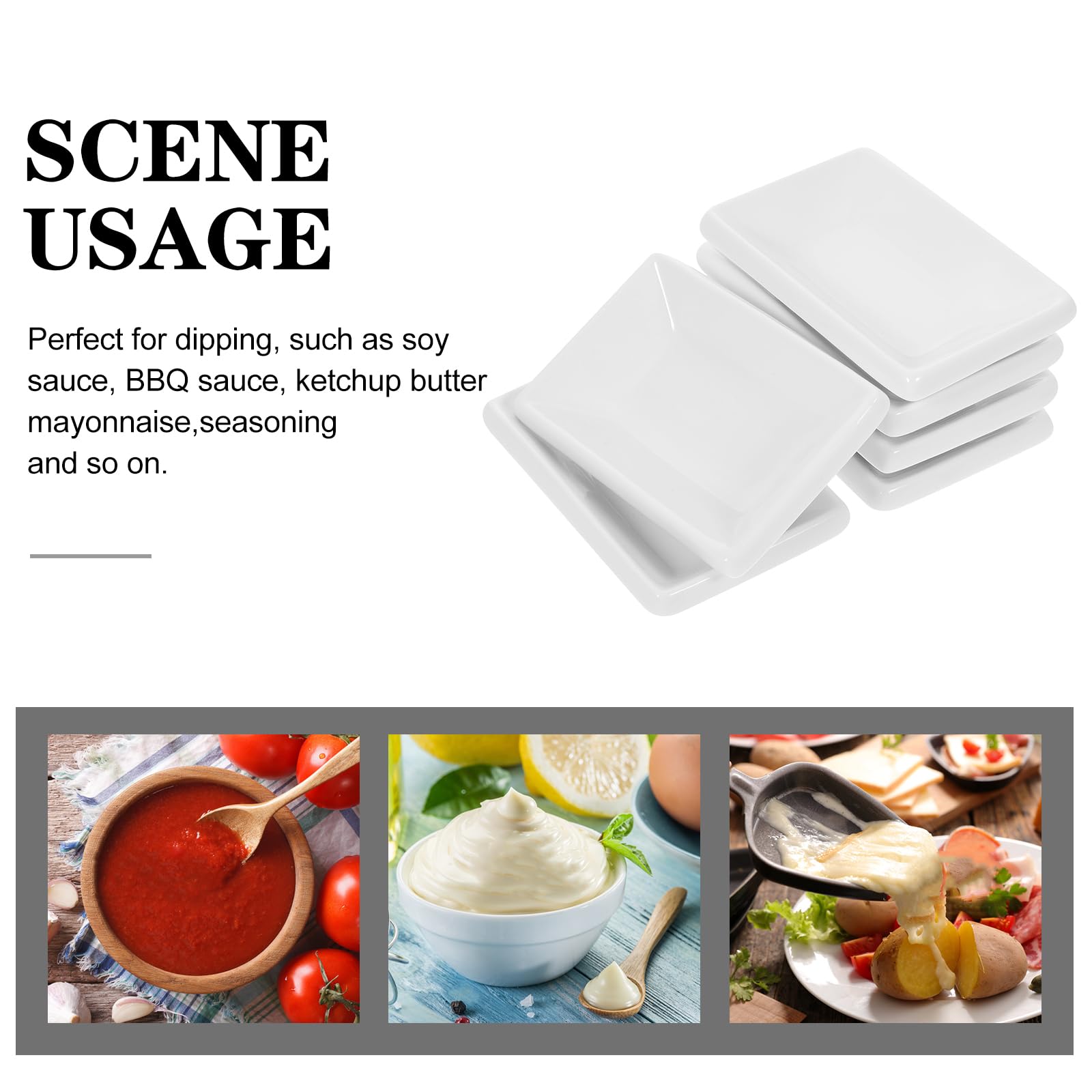 6-Piece Ceramic Soy Sauce Dishes Set - Small Rectangle Appetizer Plates & Dipping Bowls for Sushi, Dumplings, and Asian Cuisine - Perfect for Home Kitchen, Restaurants, and Party Serving