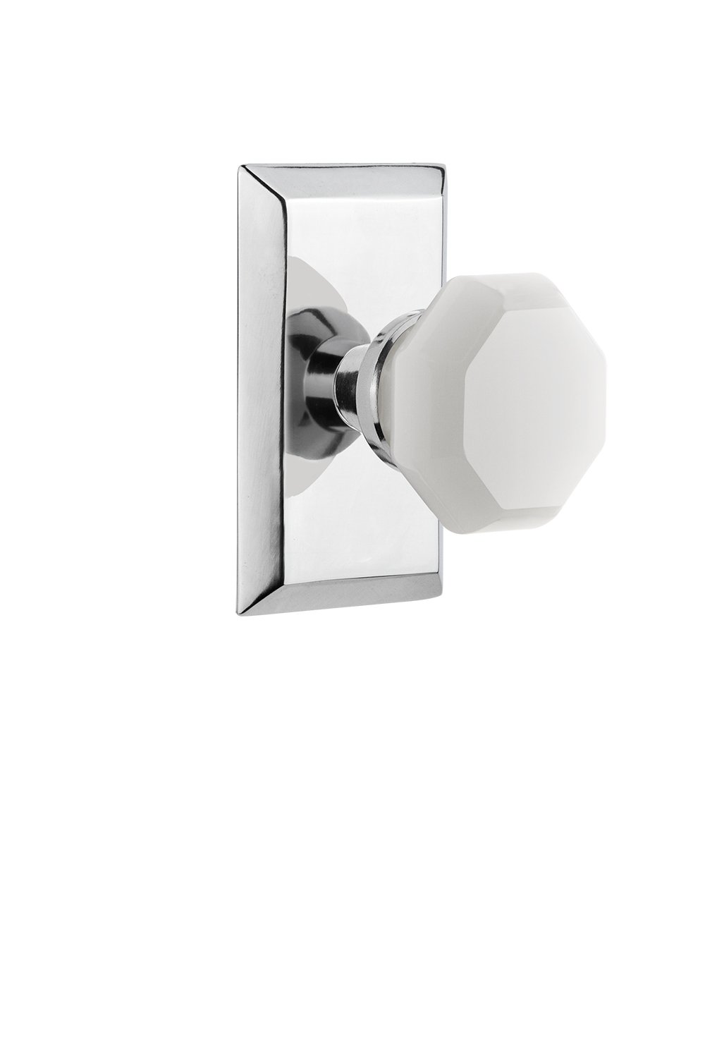 Nostalgic Warehouse 748625 Studio Plate Waldorf White Milk Glass Knob - Single Dummy Bright Chrome - Perfect for Vintage Cabinets, Dressers & Home Decor
