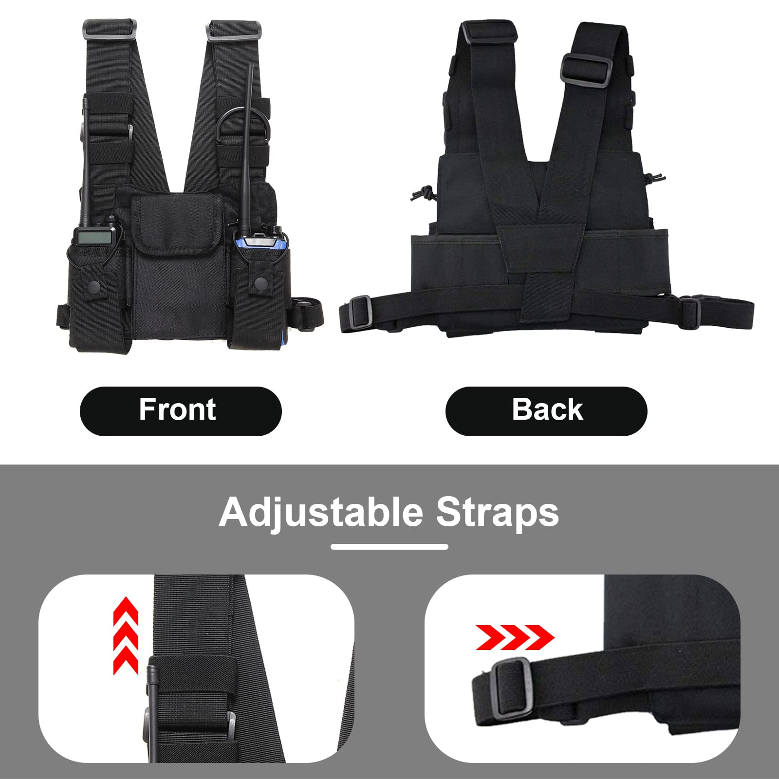 Adjustable Nylon Chest Pack Walkie Talkie Harness - Two-Way Radio Shoulder Bag for Outdoor Adventures, Hip Hop Streetwear & Men's Backpack Holster (Perfect for Hiking, Concerts & Security Work)