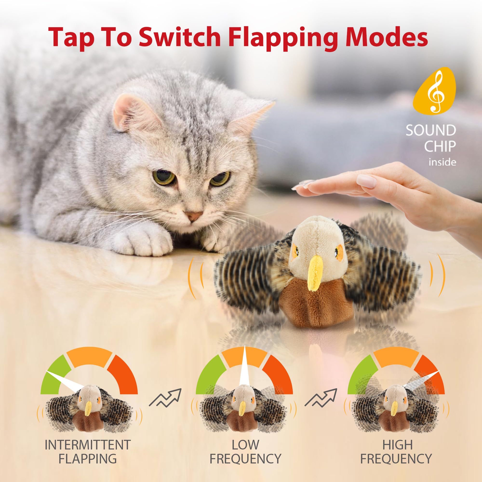 Gigwi Rechargeable Motion Activated Cat Toy - Automatic Flapping & Chirping Interactive Cat Toy with Catnip for Indoor Cats | Hanging Beating Wings Cat Toy for Playtime & Exercise