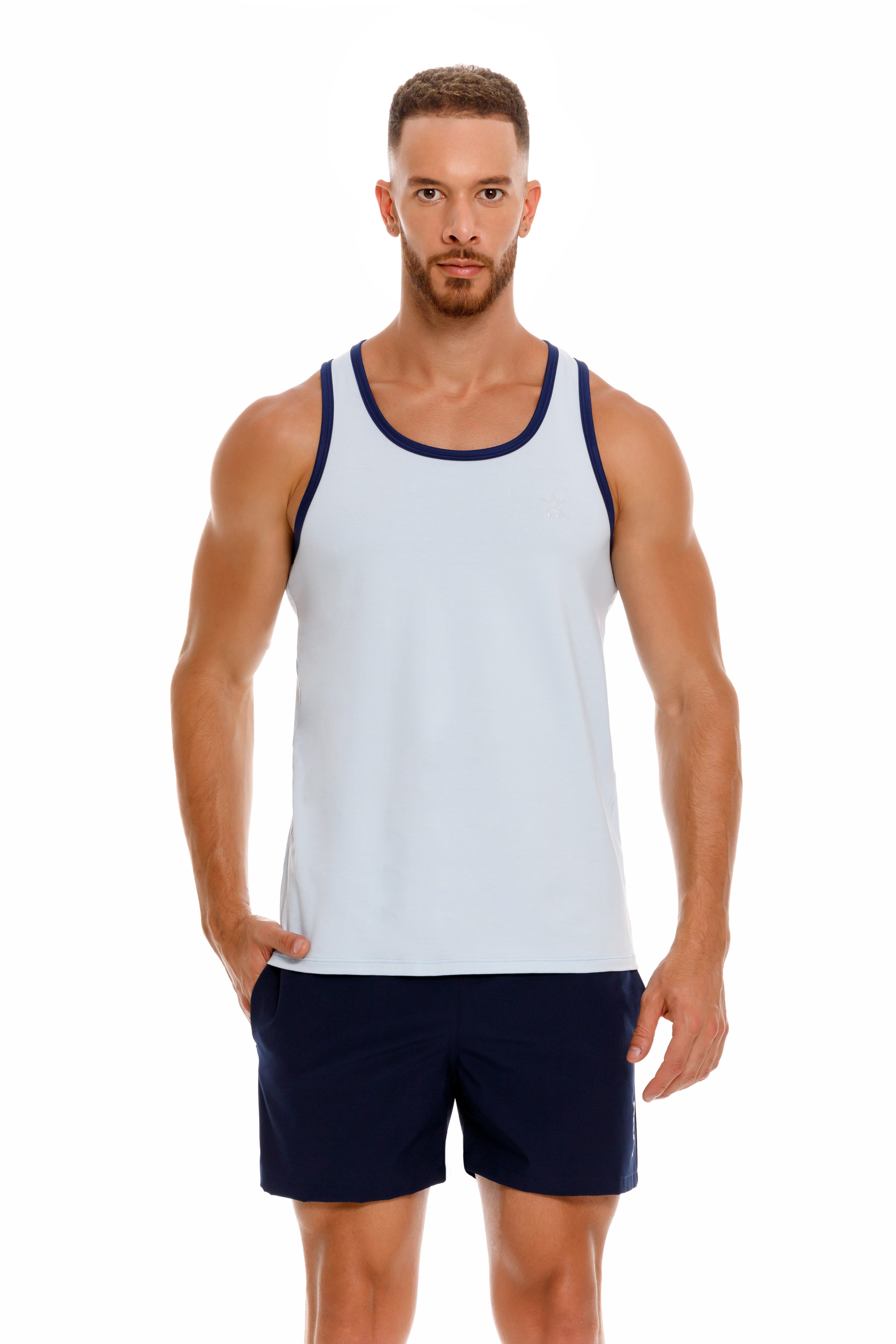 JOR Brixton Slim Fit Cotton Tank Top for Men - Lightweight & Breathable Blue Casual Shirt - Perfect for Summer, Gym, and Everyday Wear