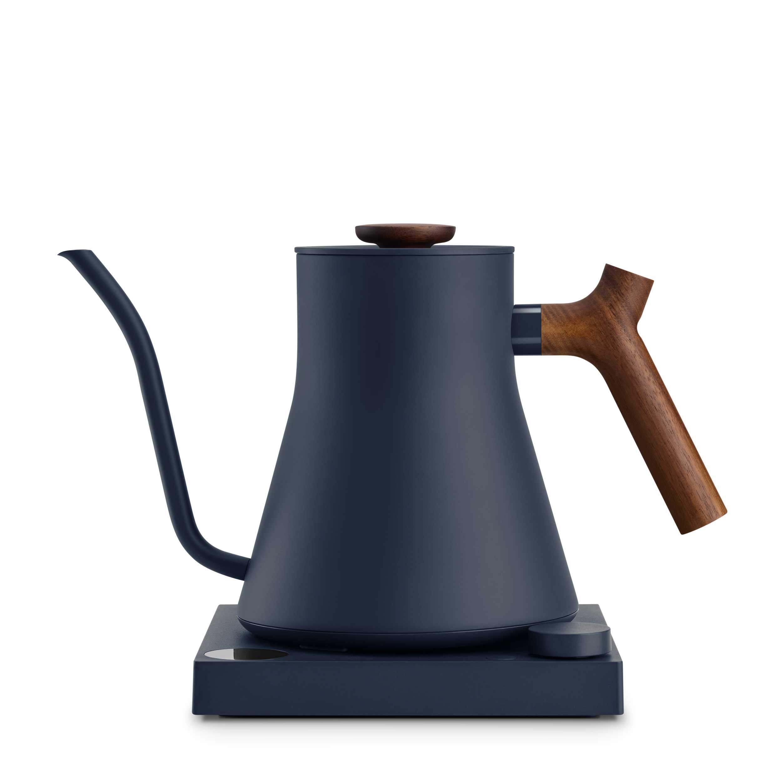 Fellow Stagg EKG Pro Electric Gooseneck Kettle - Premium Stone Blue with Walnut Handle, Fast Heating & Precise Pouring for Coffee, Tea & Home Brewing