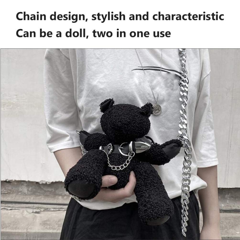 Stylish Black Crossbody Bag with Chain Strap - Cute Teddy Bear Animal Purse for Women & Girls | Gothic Fashion Accessory for Casual Outings, Parties & Daily Use