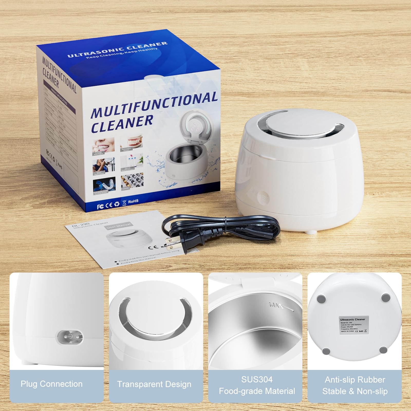 Professional Ultrasonic Retainer Cleaner - Denture & Appliance Cleaning Machine for Home & Travel - Fast & Effective Sonic Cleaning - Perfect for Retainers, Dentures, Jewelry & Small Items