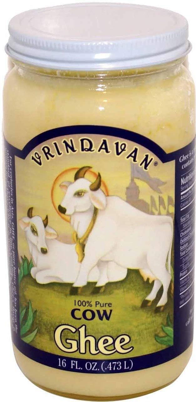 Organic Vrindavan Pure Cow Desi Ghee - 16 Fl Oz (473ml) - Authentic Indian Clarified Butter for Cooking, Baking & Ayurvedic Remedies - Perfect for Indian Cuisine, Keto & Vegan Diets