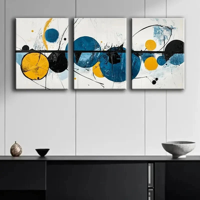 3-Piece Abstract Blue and Black Modern Wall Art Set - Framed Canvas 60x90cm | High Quality Print | 100% Australian Made | Ready to Hang | Perfect for Living Room, Bedroom & Office Decor